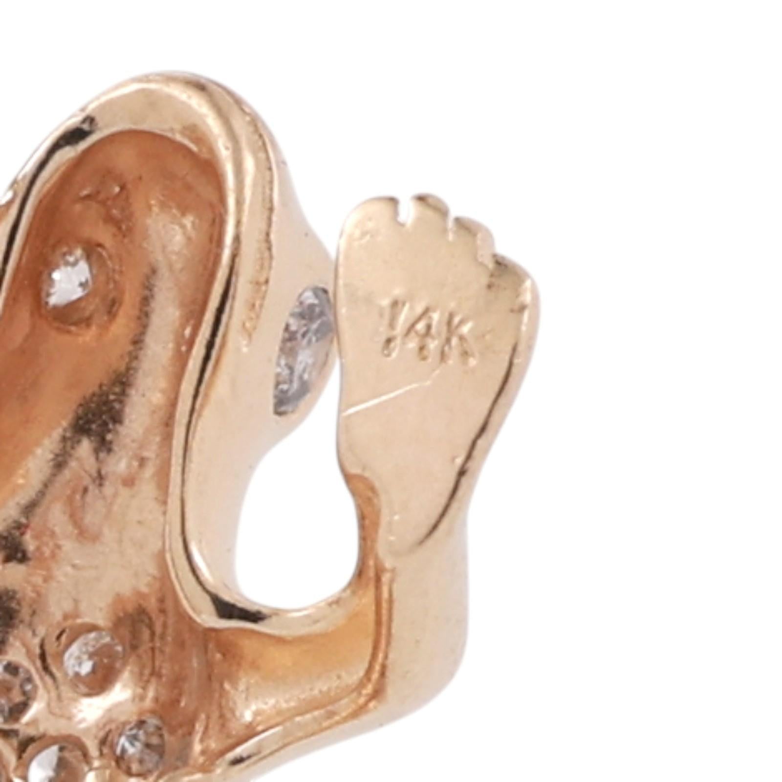14K Yellow Gold Diamond Frog Pendant Charm 0.25 CTW Animal Vintage Style 1.55”