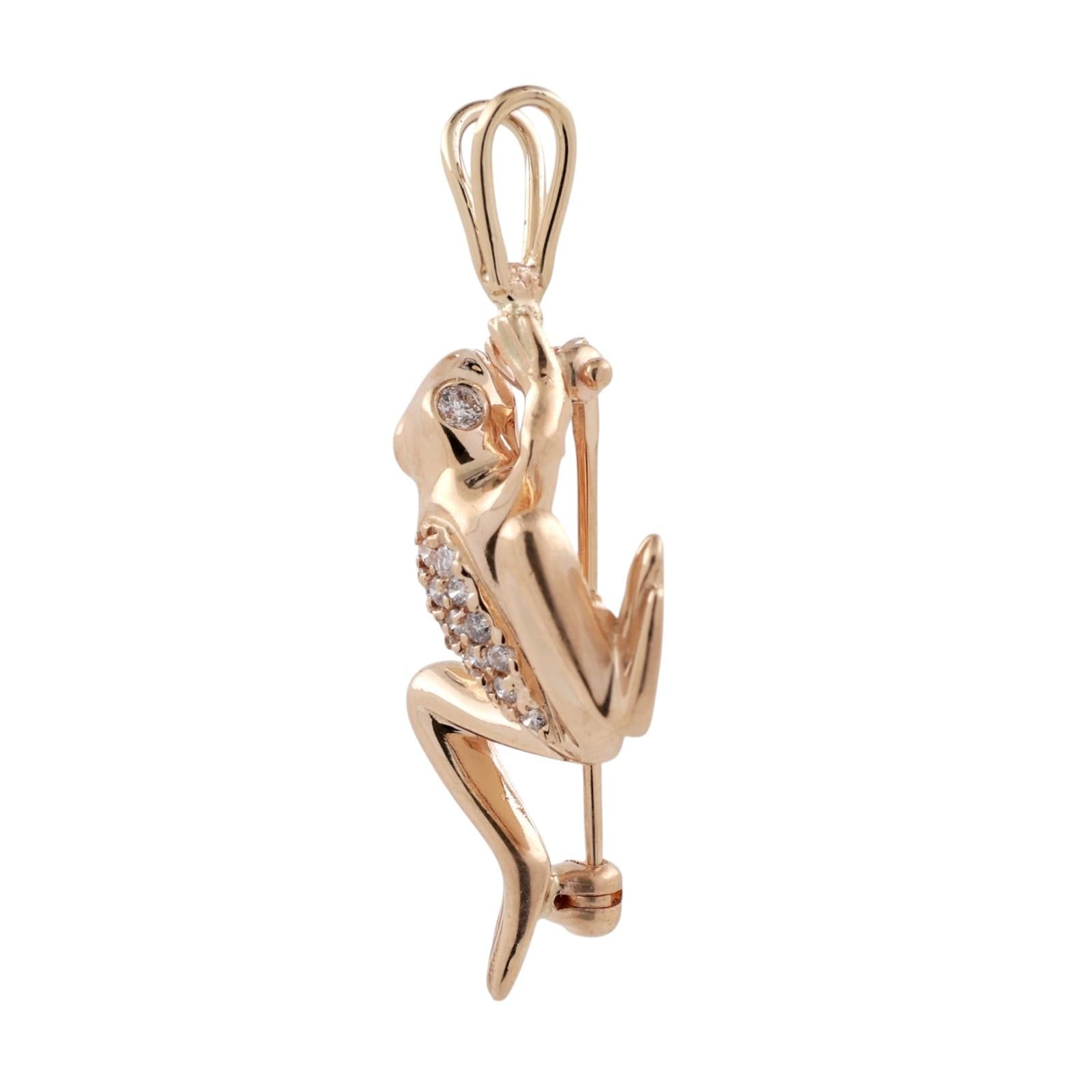 14K Yellow Gold Diamond Frog Pendant Charm 0.25 CTW Animal Vintage Style 1.55”