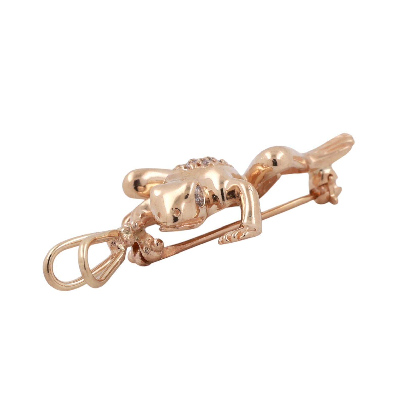 14K Yellow Gold Diamond Frog Pendant Charm 0.25 CTW Animal Vintage Style 1.55”