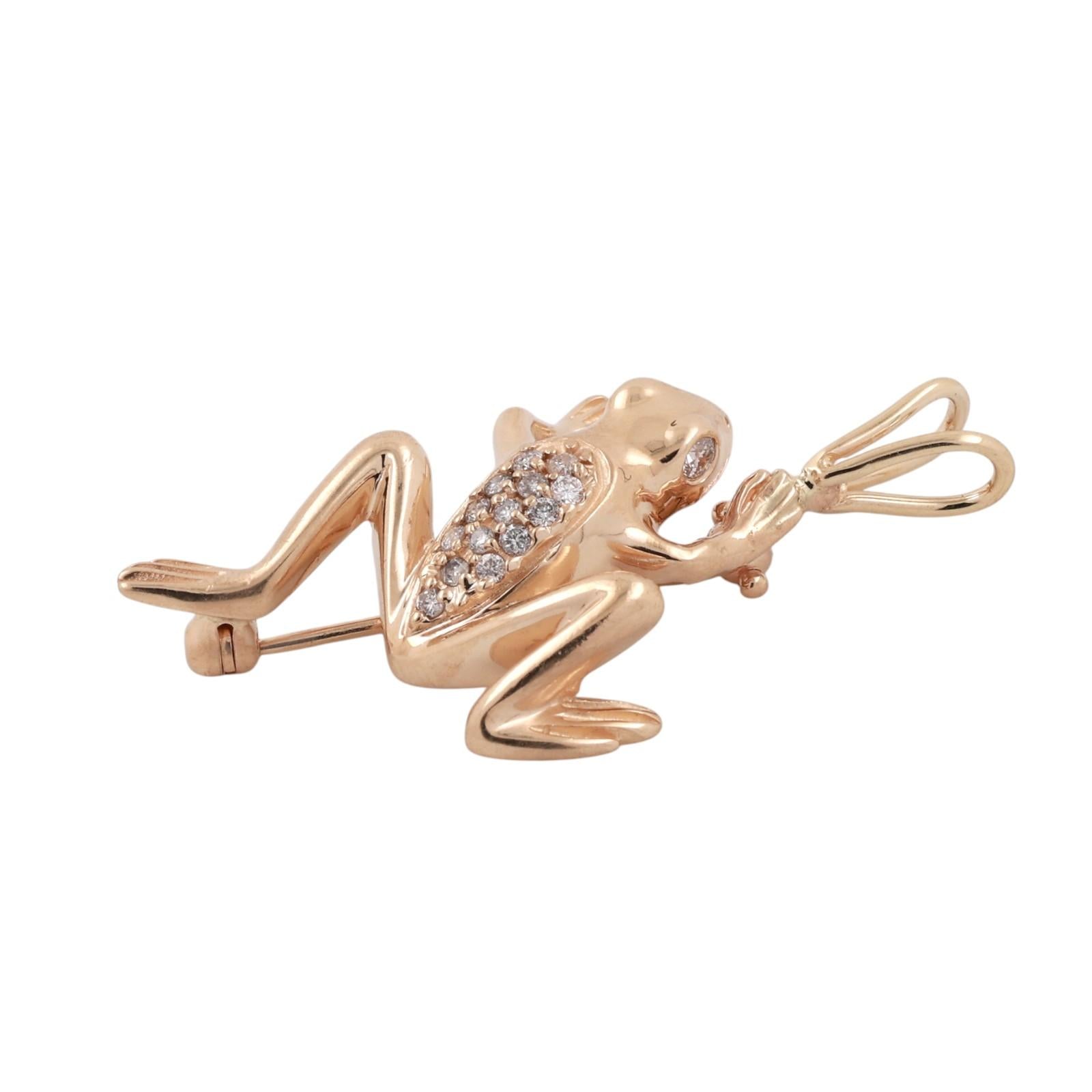 14K Yellow Gold Diamond Frog Pendant Charm 0.25 CTW Animal Vintage Style 1.55”