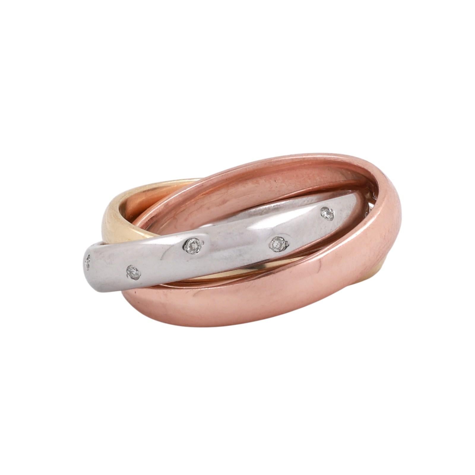 14K Tri Color Gold Diamond Rolling Trinity Ring Size 8.25 Wide Designer Style