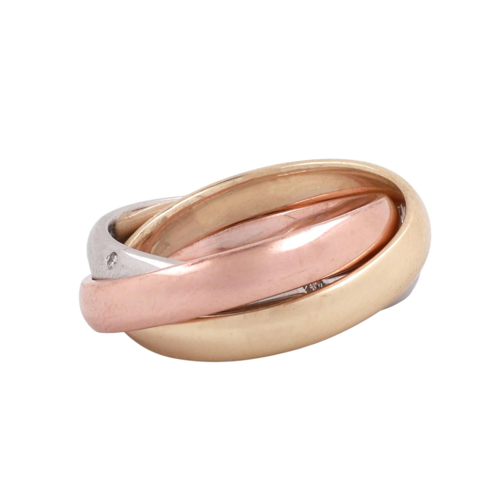 14K Tri Color Gold Diamond Rolling Trinity Ring Size 8.25 Wide Designer Style