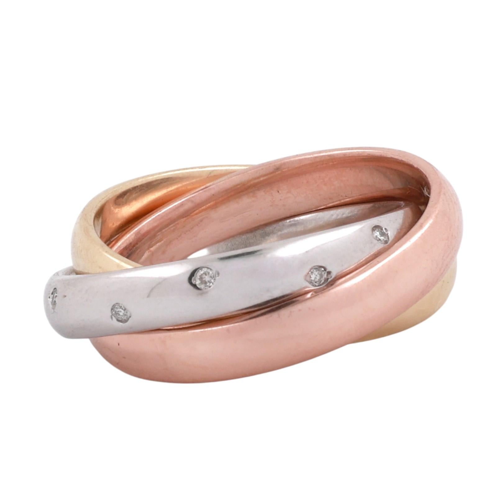 14K Tri Color Gold Diamond Rolling Trinity Ring Size 8.25 Wide Designer Style