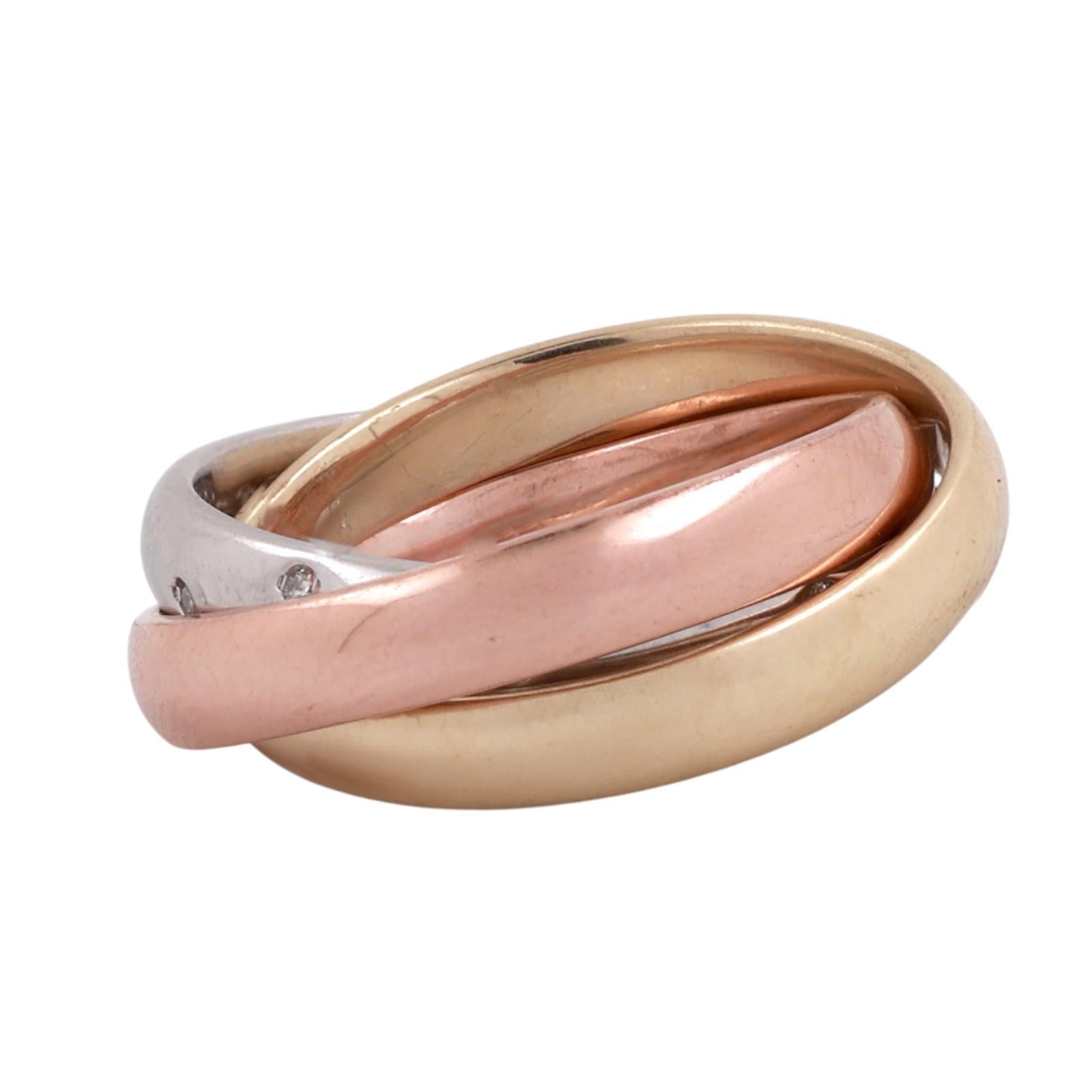 14K Tri Color Gold Diamond Rolling Trinity Ring Size 8.25 Wide Designer Style