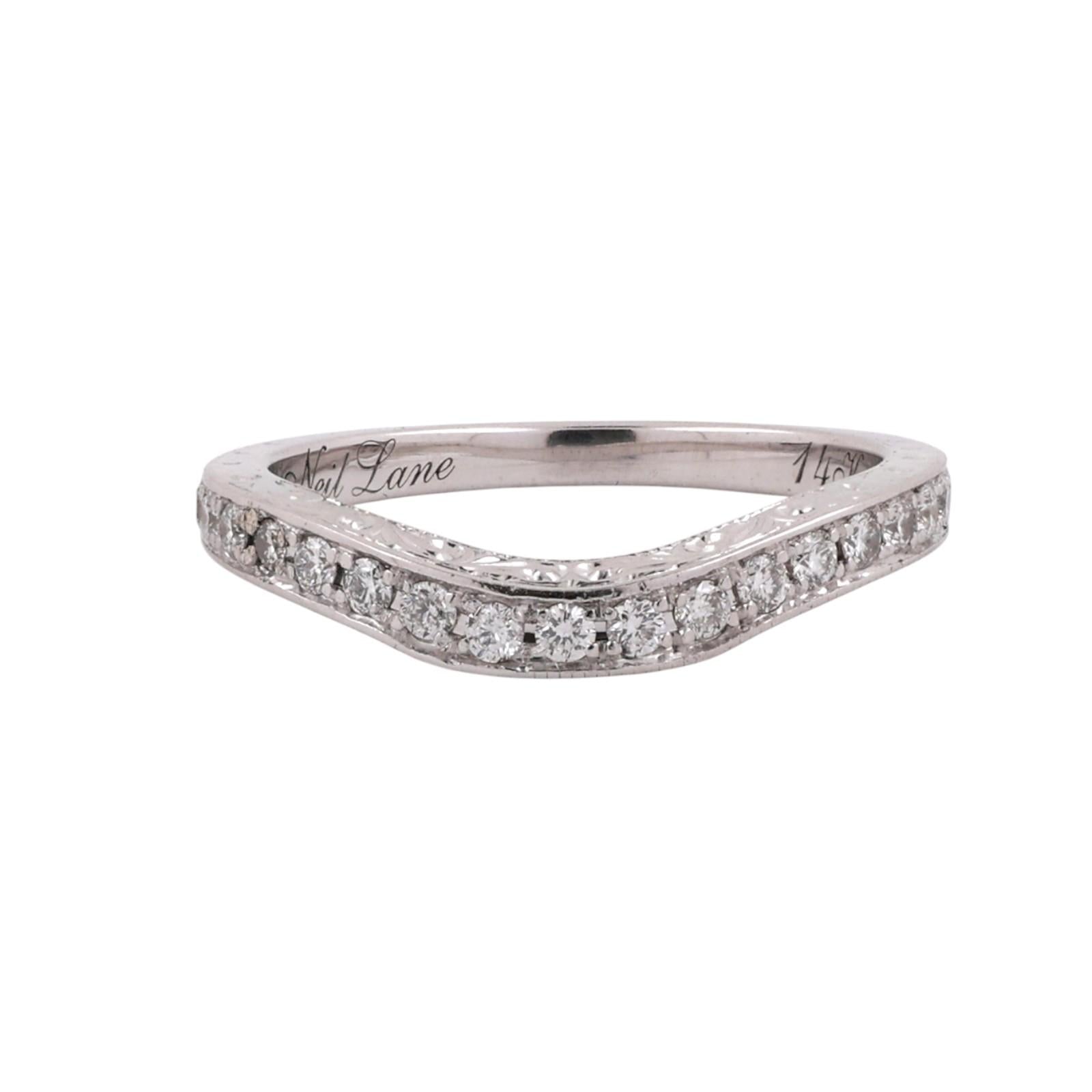 Neil Lane Diamond Wedding Band 14K White Gold Curved V Band 0.50 CTW Size 5.5