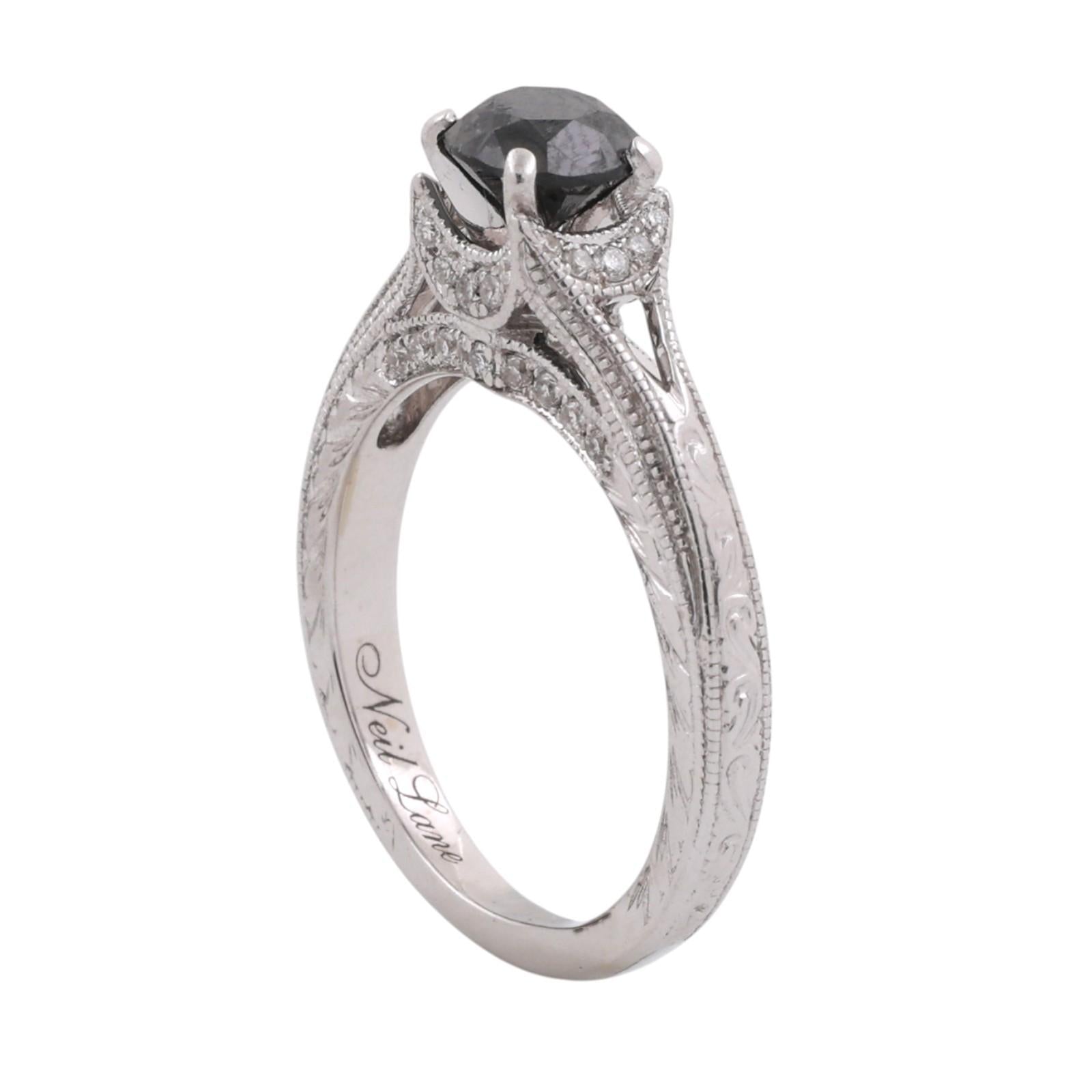 Neil Lane 14K White Gold 0.60ct Black Diamond Vintage Milgrain Engagement Ring 5