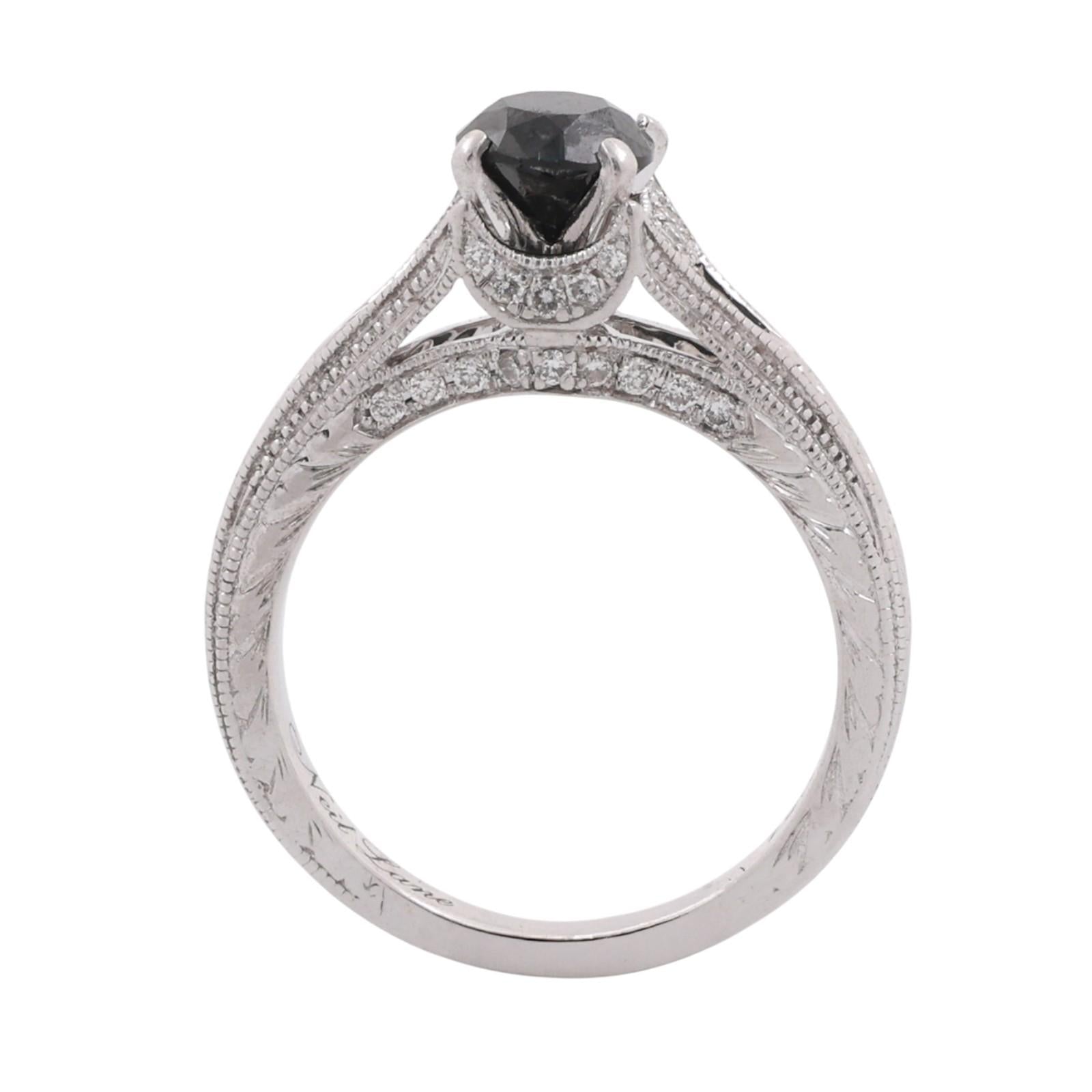 Neil Lane 14K White Gold 0.60ct Black Diamond Vintage Milgrain Engagement Ring 5