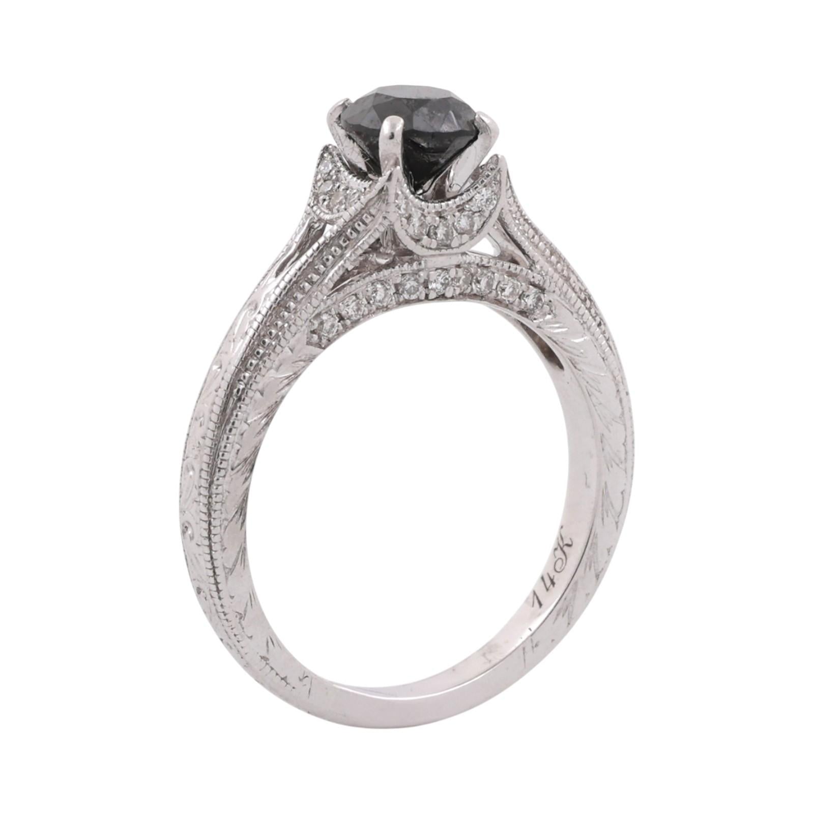 Neil Lane 14K White Gold 0.60ct Black Diamond Vintage Milgrain Engagement Ring 5