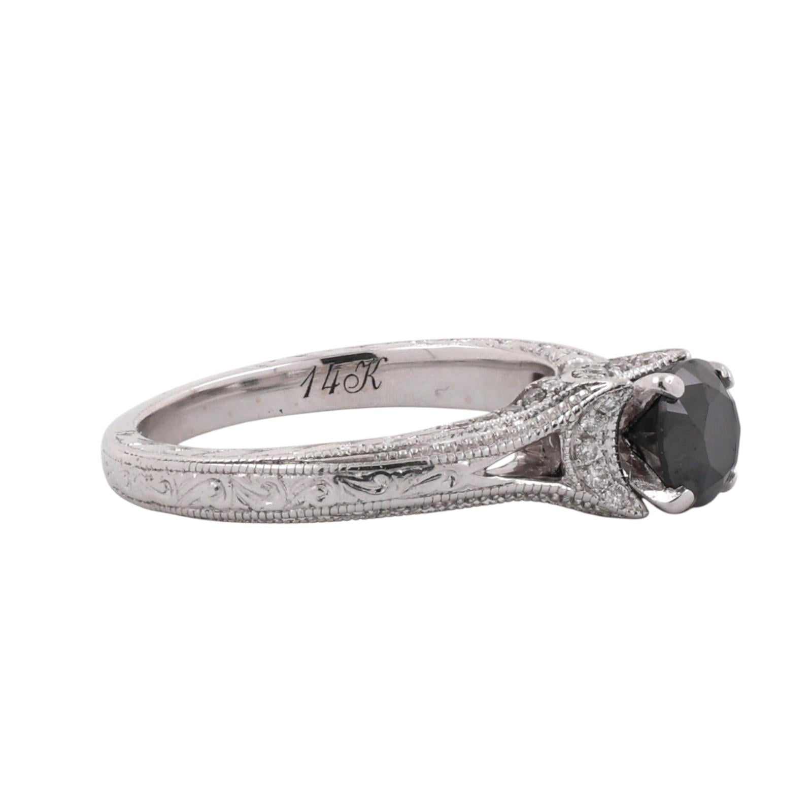 Neil Lane 14K White Gold 0.60ct Black Diamond Vintage Milgrain Engagement Ring 5