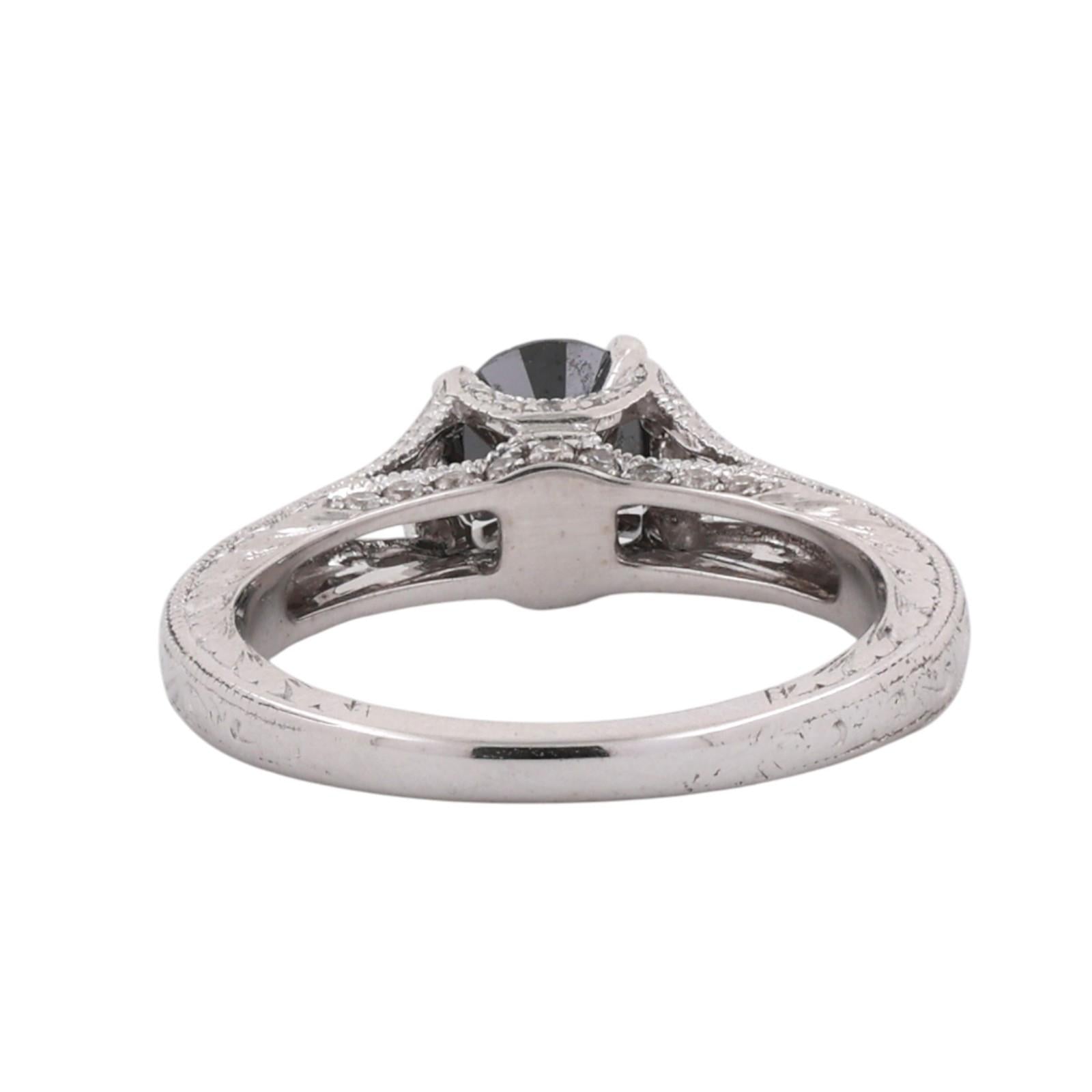Neil Lane 14K White Gold 0.60ct Black Diamond Vintage Milgrain Engagement Ring 5