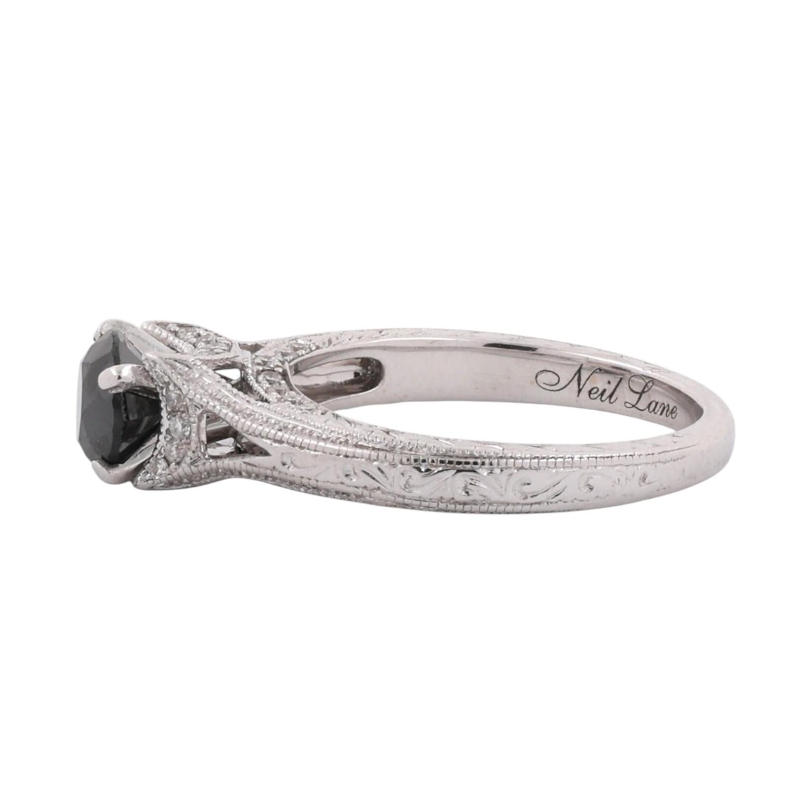 Neil Lane 14K White Gold 0.60ct Black Diamond Vintage Milgrain Engagement Ring 5