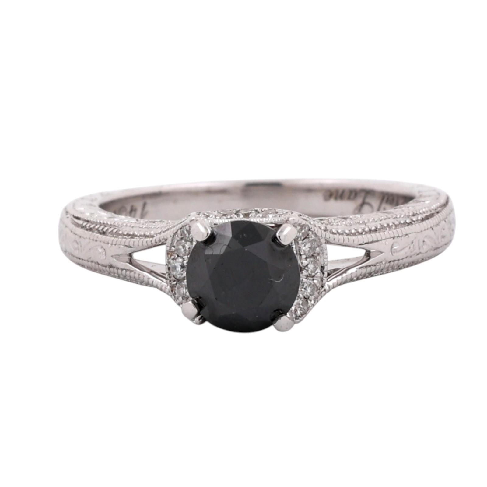 Neil Lane 14K White Gold 0.60ct Black Diamond Vintage Milgrain Engagement Ring 5