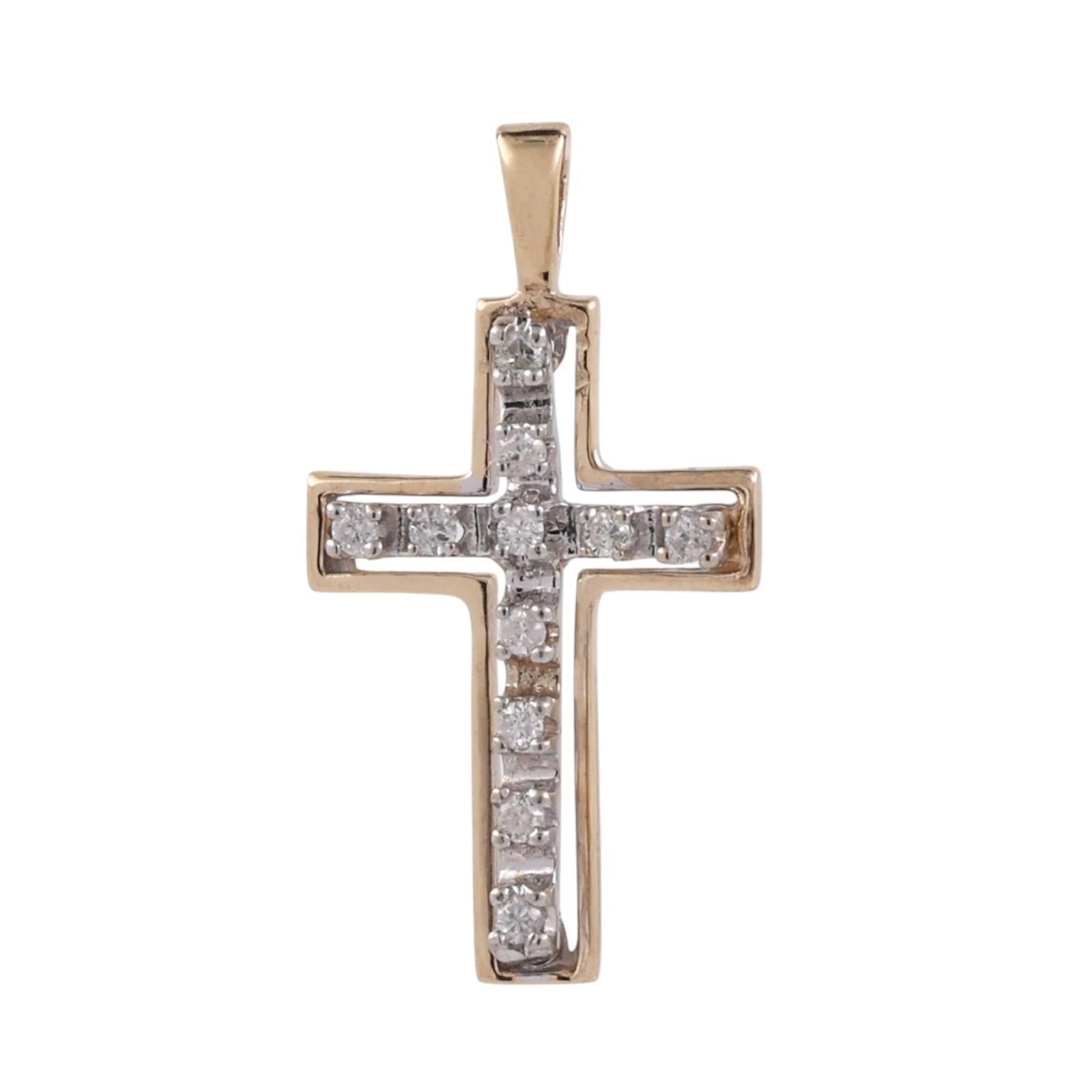 14K Two-Tone Gold 0.22CTW Diamond Open Cross Pendant