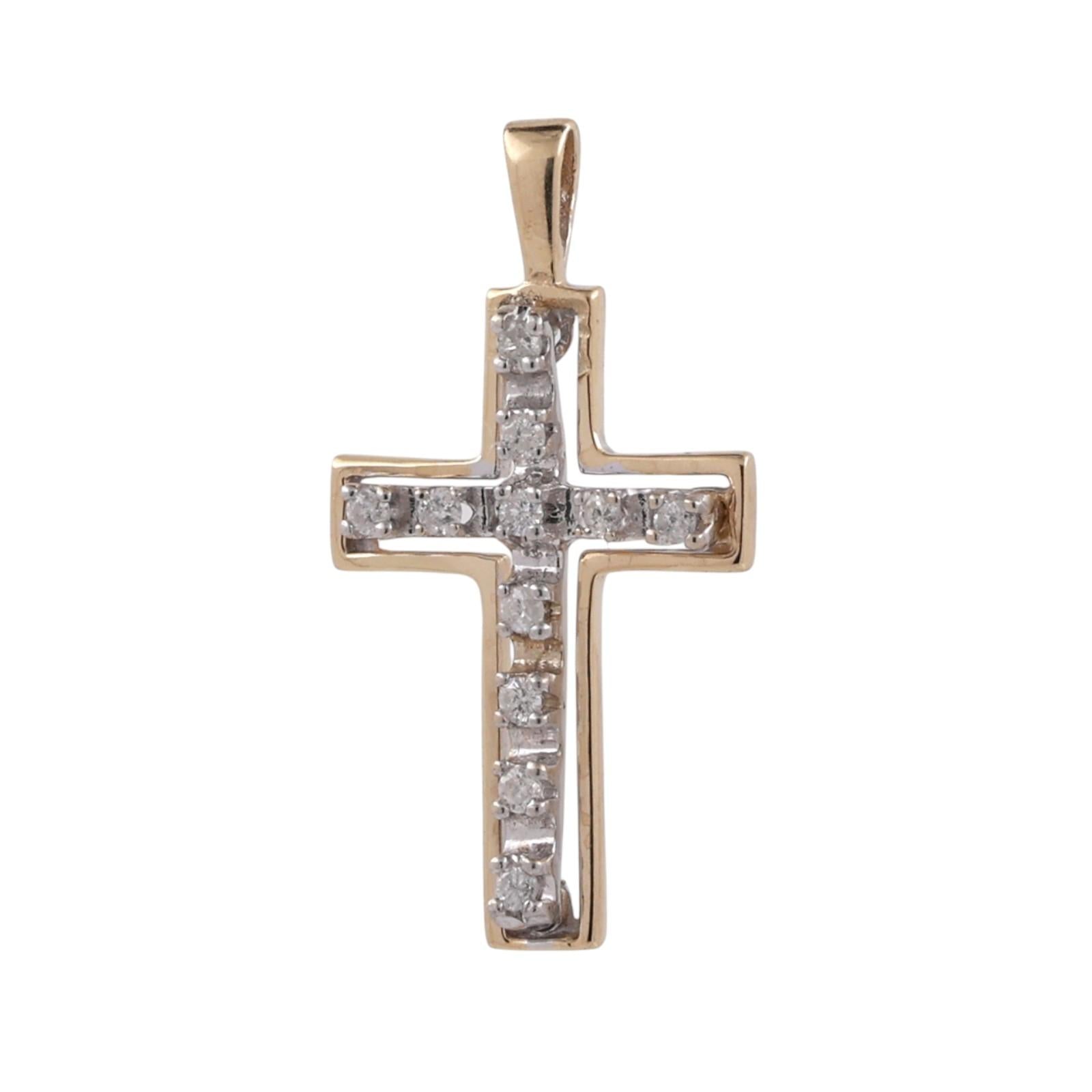 14K Two-Tone Gold 0.22CTW Diamond Open Cross Pendant