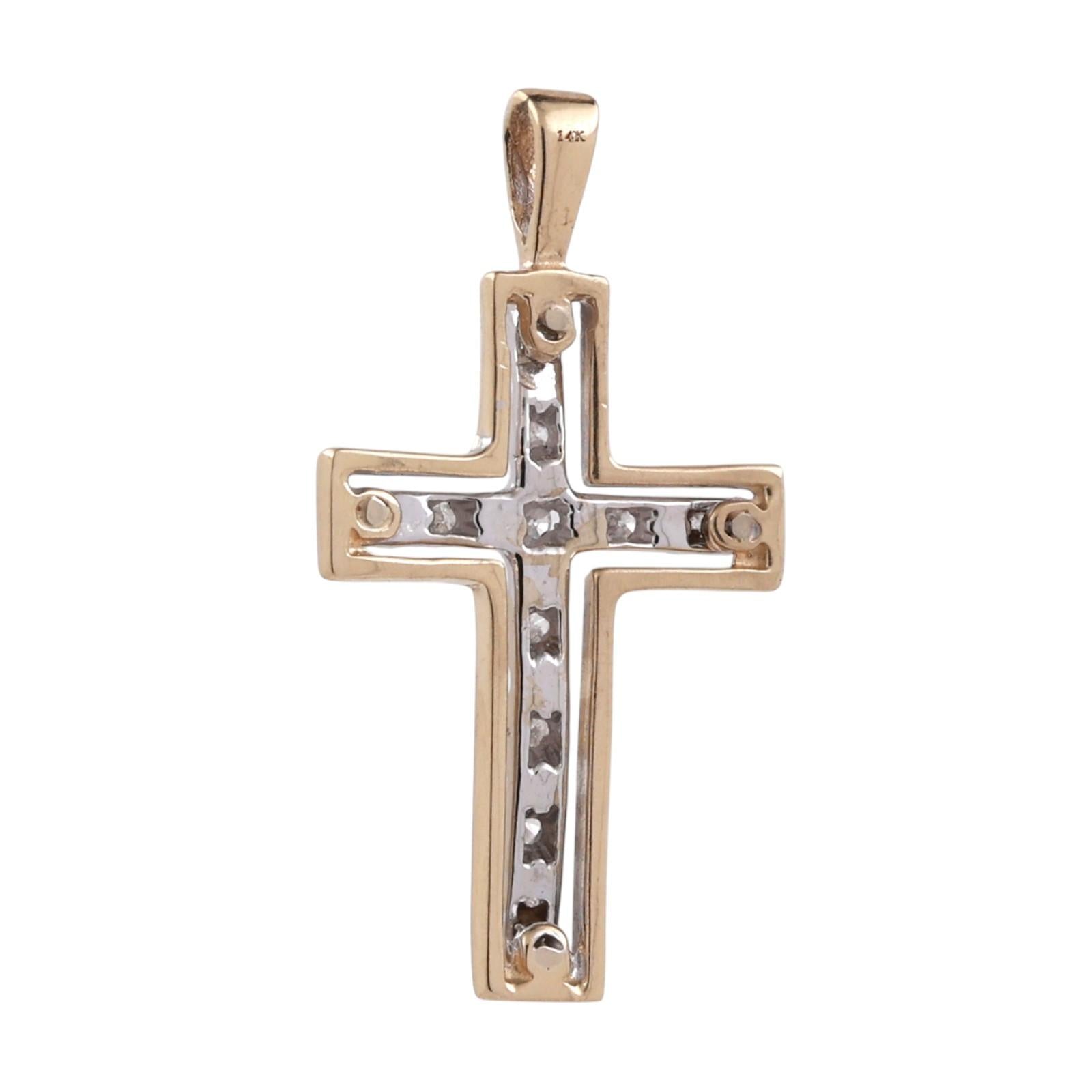 14K Two-Tone Gold 0.22CTW Diamond Open Cross Pendant