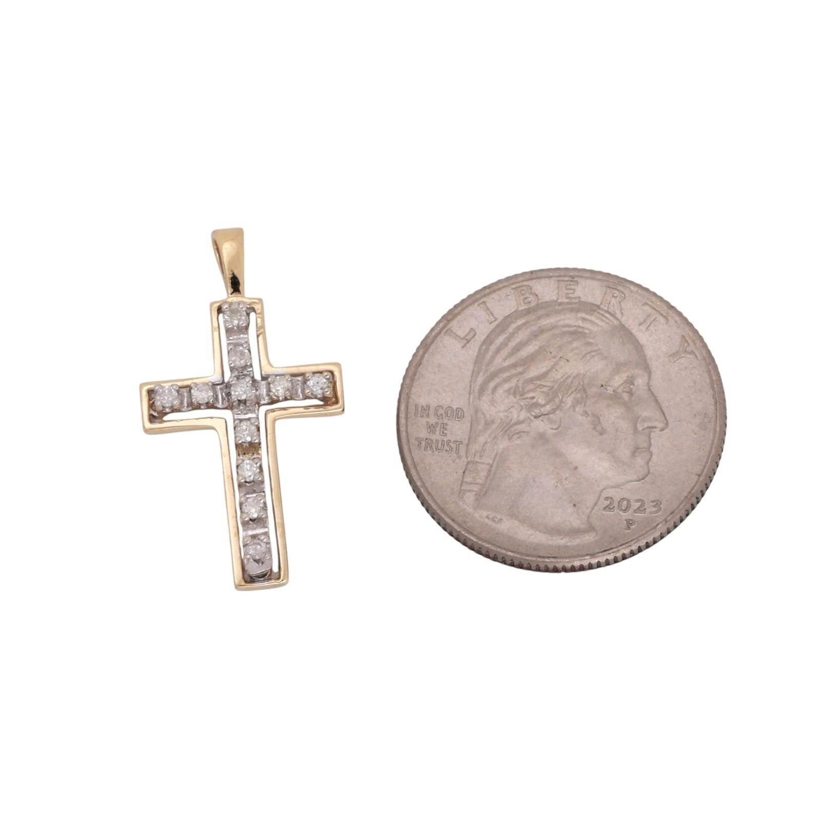 14K Two-Tone Gold 0.22CTW Diamond Open Cross Pendant