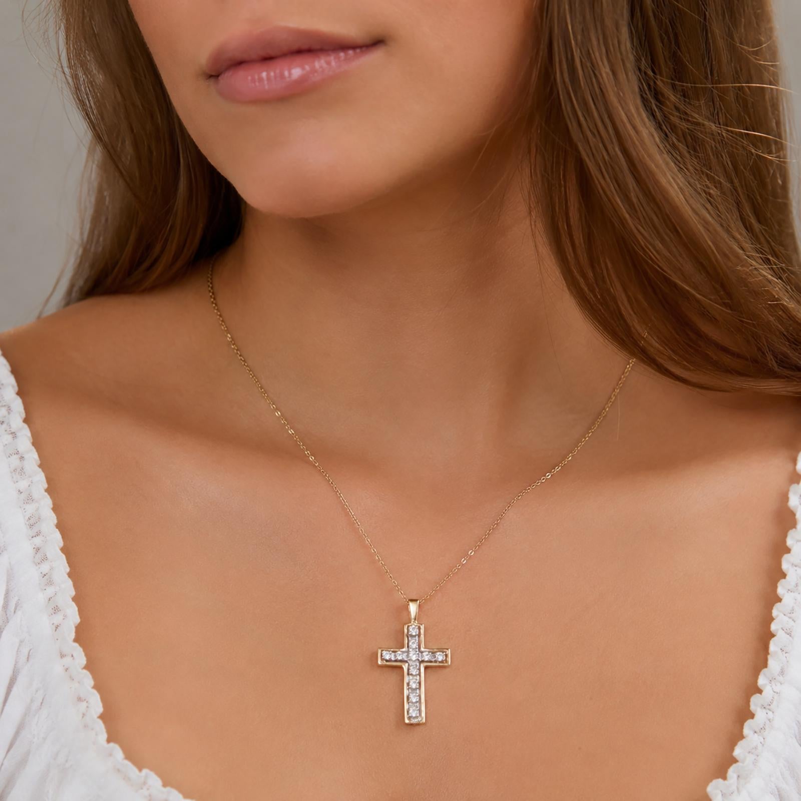 14K Two-Tone Gold 0.22CTW Diamond Open Cross Pendant