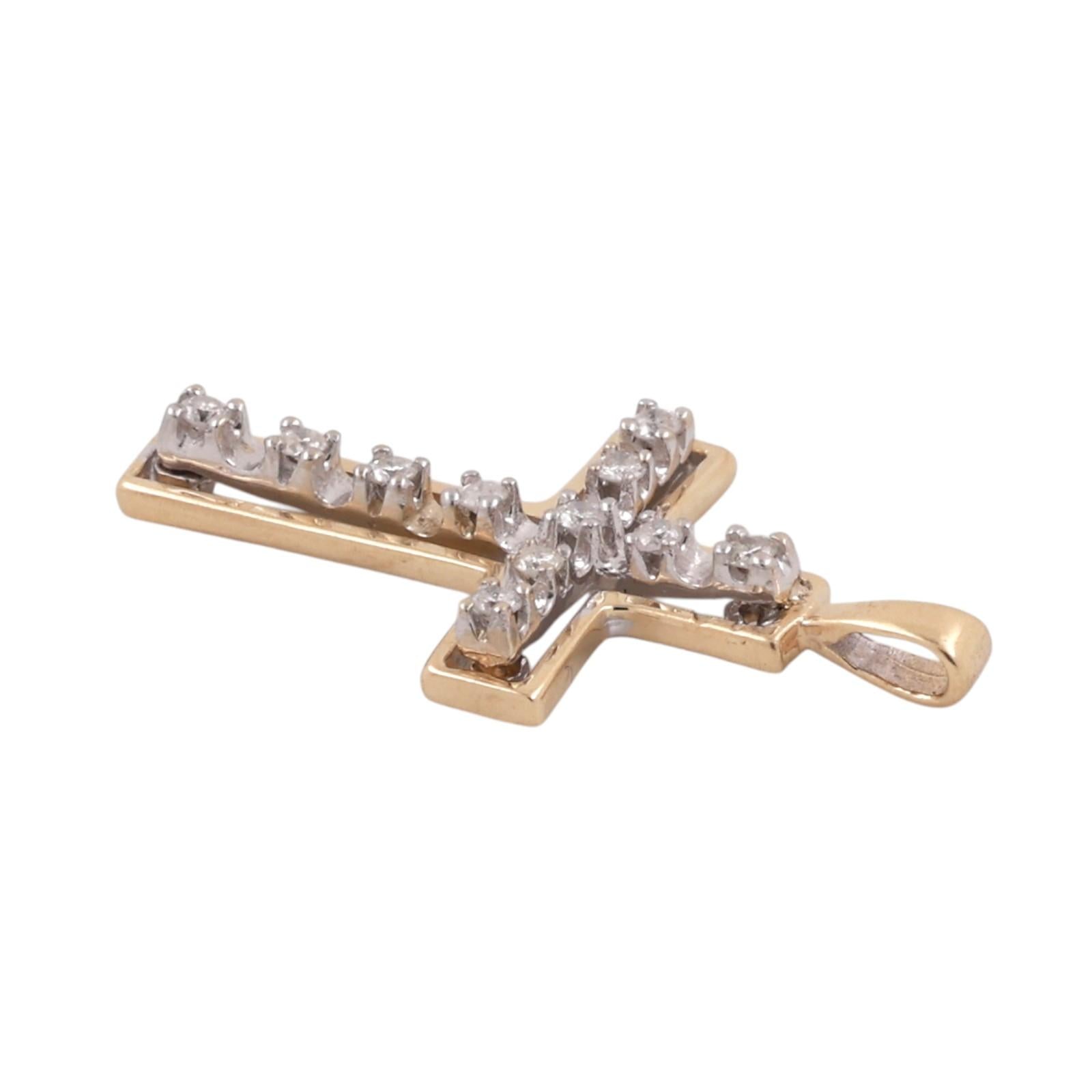 14K Two-Tone Gold 0.22CTW Diamond Open Cross Pendant
