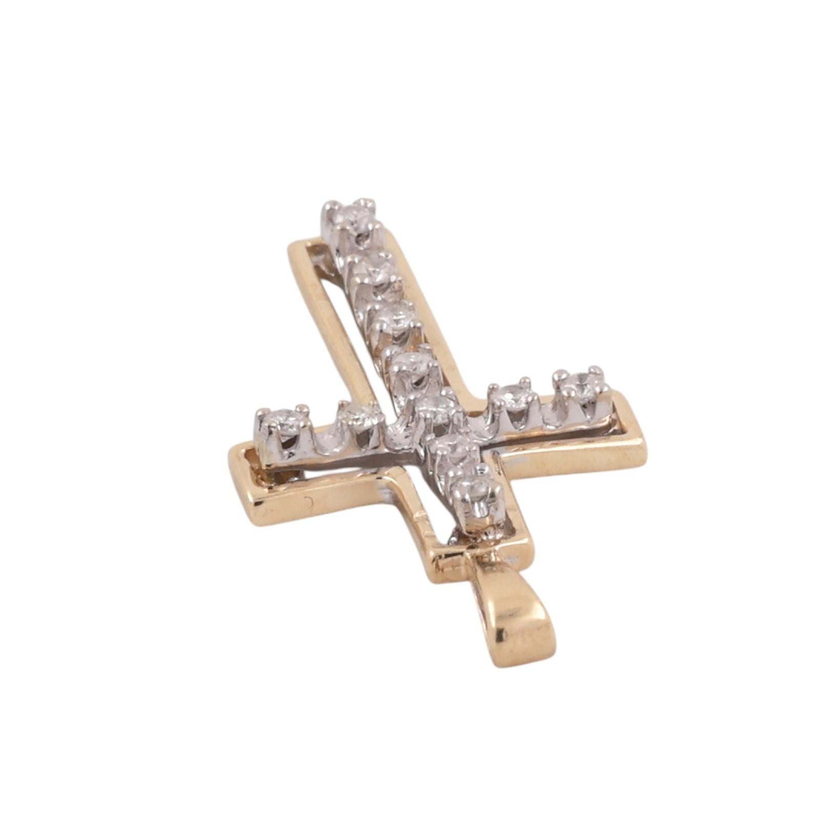 14K Two-Tone Gold 0.22CTW Diamond Open Cross Pendant