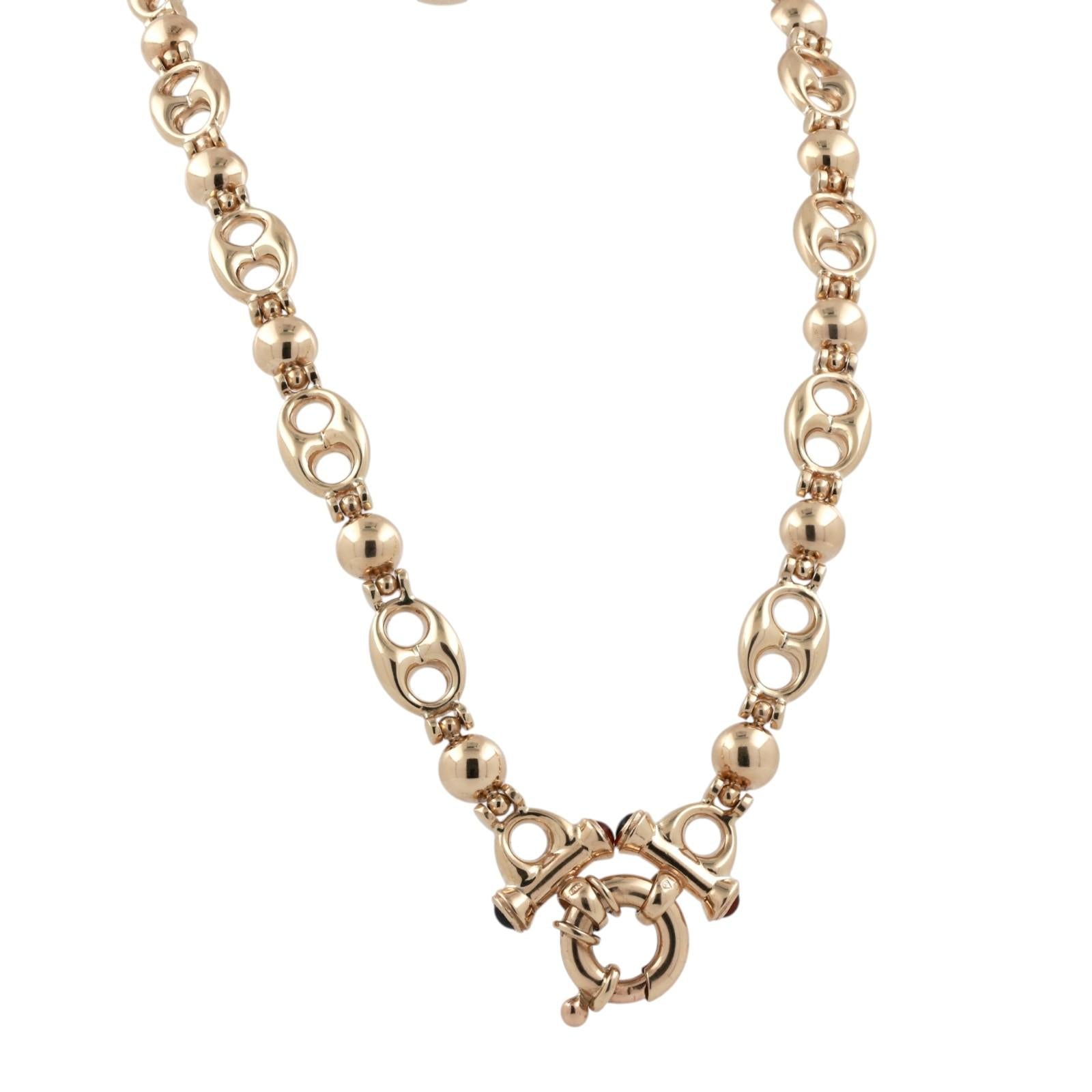 14K Yellow Gold Mariner Link Necklace Carnelian Sapphire 17” Estate Chain