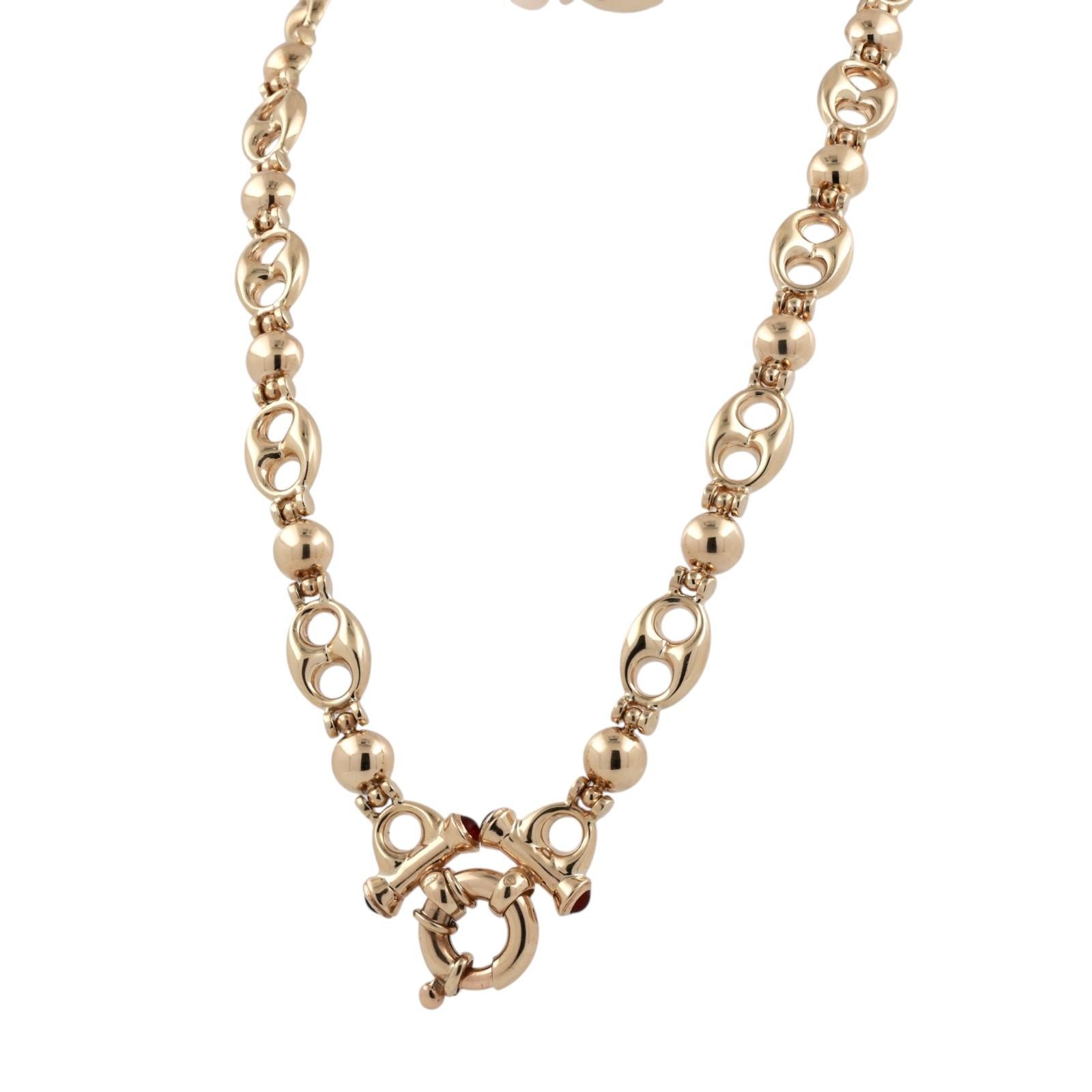14K Yellow Gold Mariner Link Necklace Carnelian Sapphire 17” Estate Chain