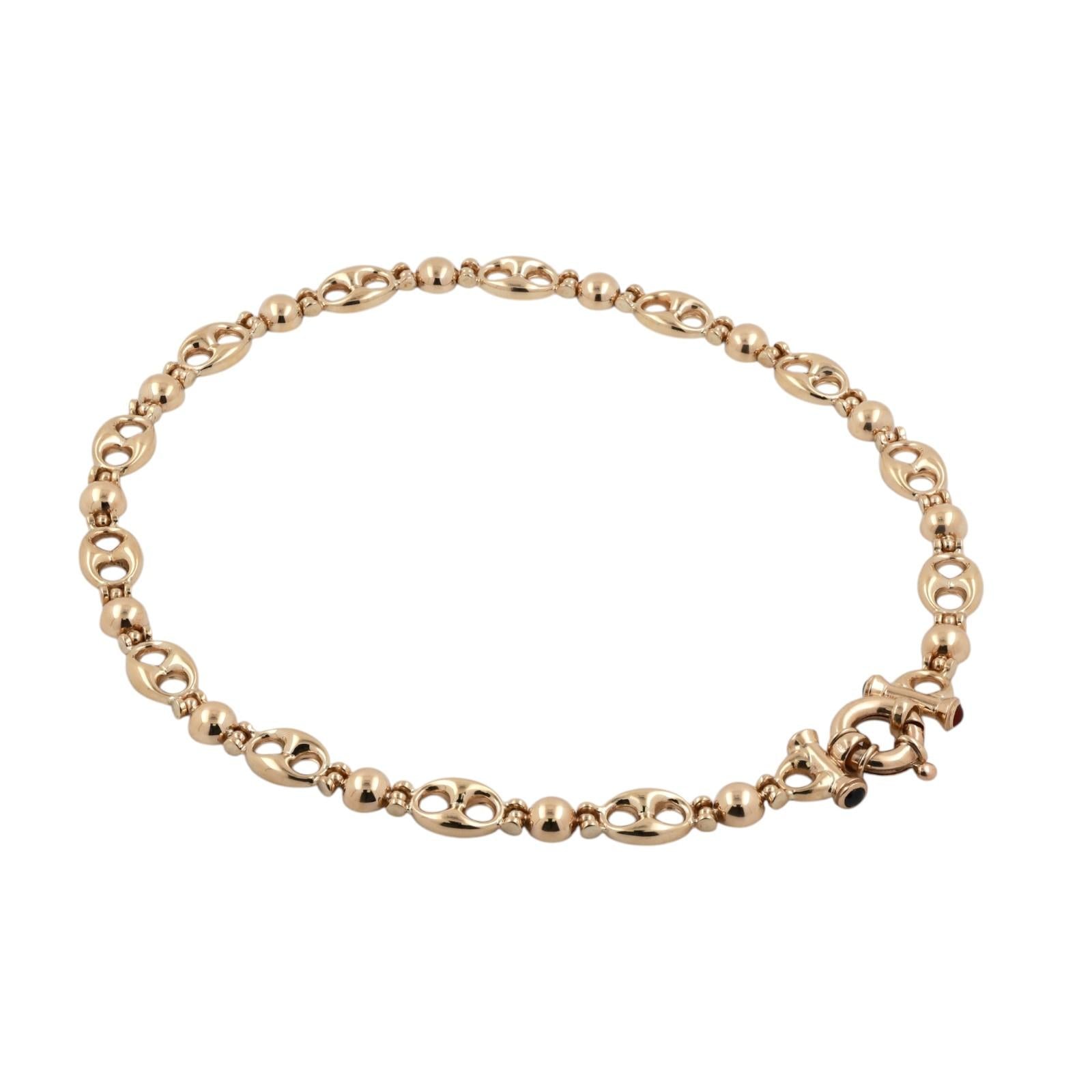 14K Yellow Gold Mariner Link Necklace Carnelian Sapphire 17” Estate Chain