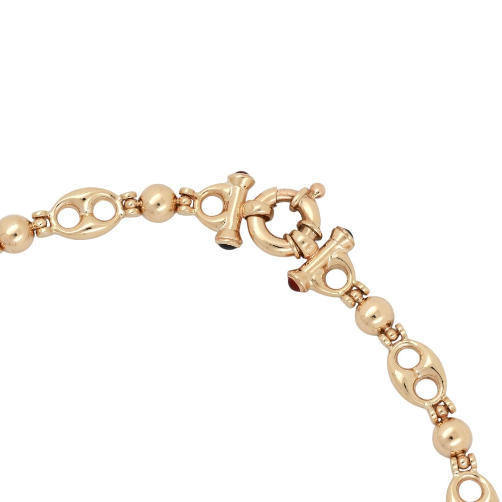 14K Yellow Gold Mariner Link Necklace Carnelian Sapphire 17” Estate Chain