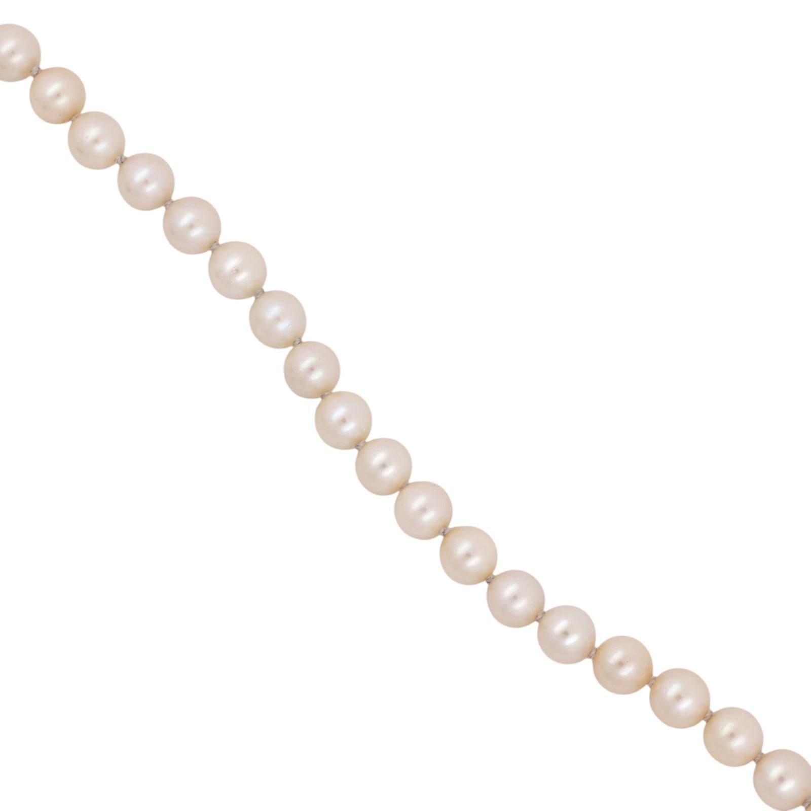 Cultured Akoya Pearl Necklace 14K White Gold Diamond Heart Clasp 7mm 0.33CTW