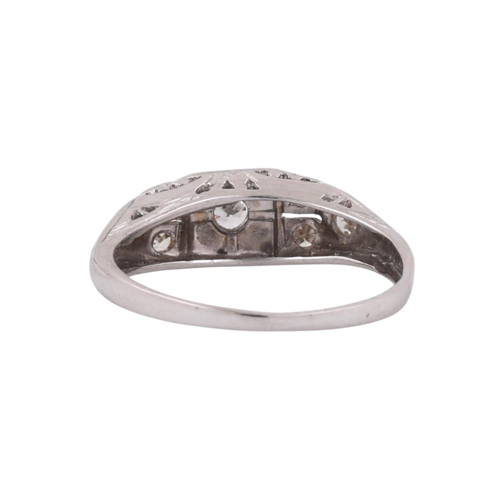 Vintage Platinum Diamond Ring Art Deco Style 0.22CTW Size 6.5 Estate