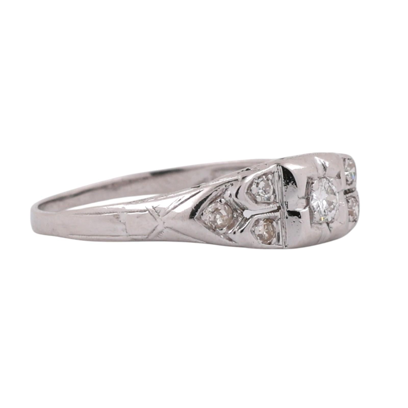 Vintage Platinum Diamond Ring Art Deco Style 0.22CTW Size 6.5 Estate