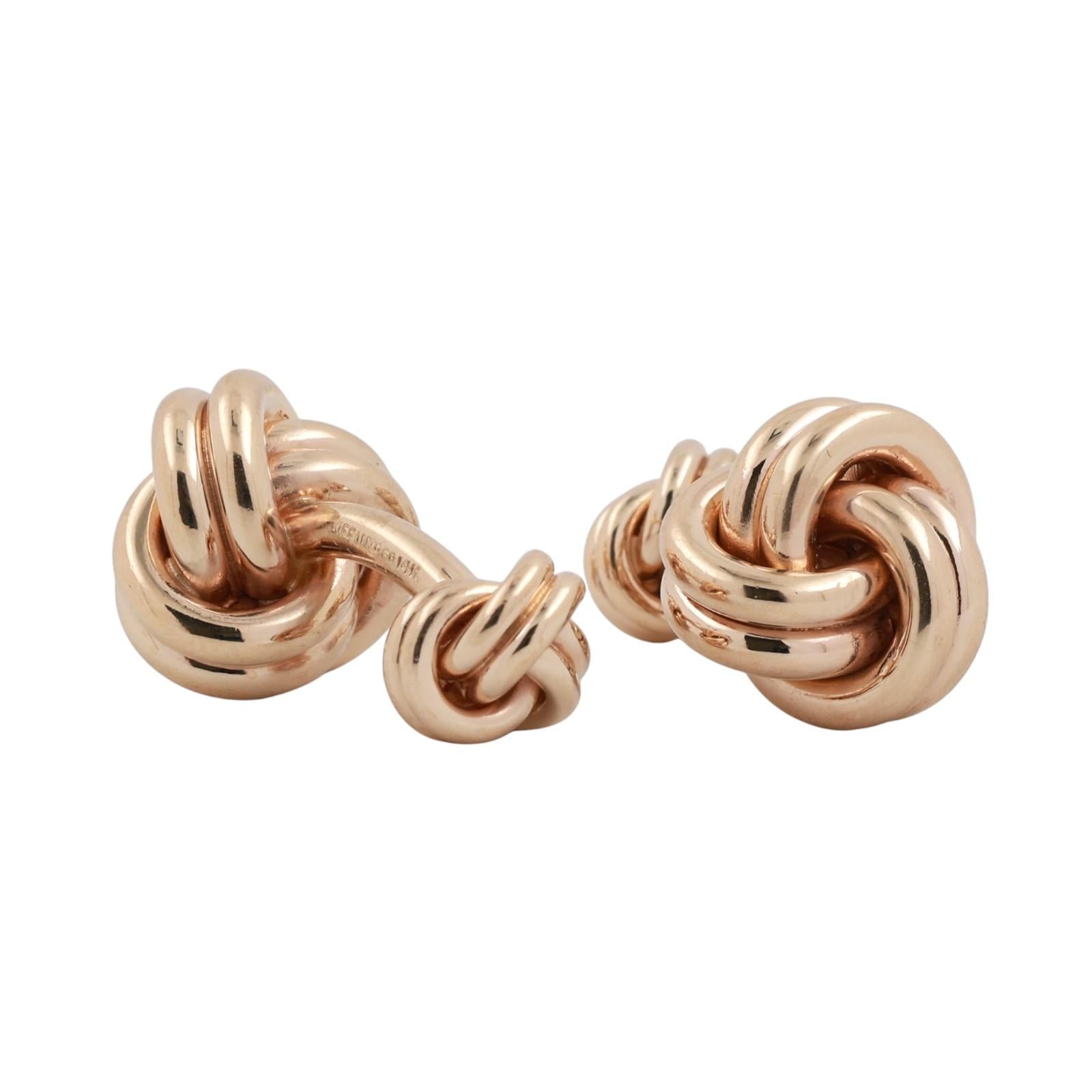Tiffany & Co 14K Gold Double Love Knot Cufflinks Vintage Mens Heavy