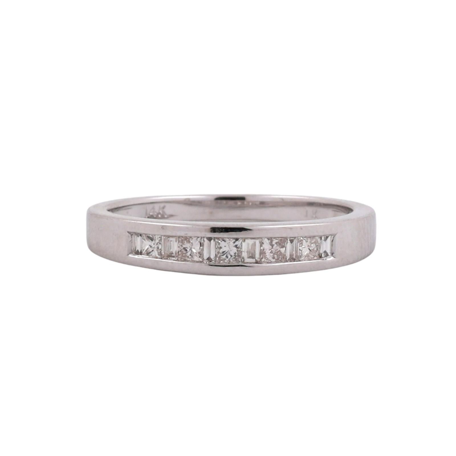 14K White Gold Diamond Channel Set Band Ring 0.25CTW Princess Baguette Size 6.75