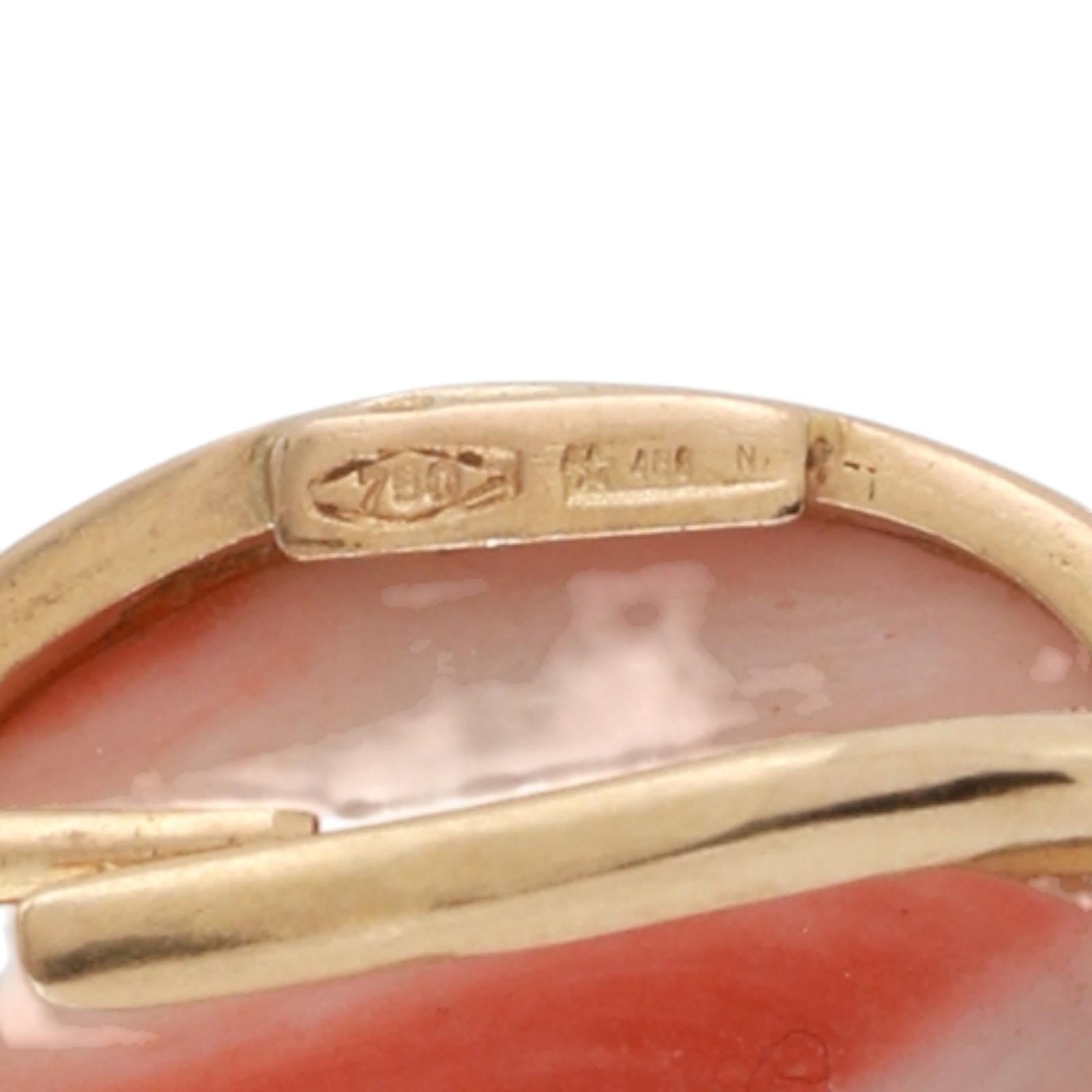 18K Yellow Gold Carved Momo Coral Oval Floral Bezel Lever Back Earrings