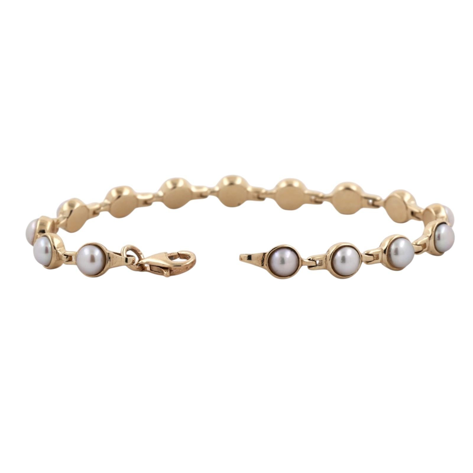 14K Yellow Gold Cultured Mabé Pearl Link Bracelet 15 Pearls 7.25" Estate