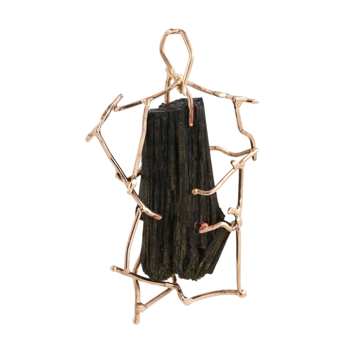 Vintage Brutalist Rough Green Tourmaline Crystal Gold Pendant 2.70" Estate
