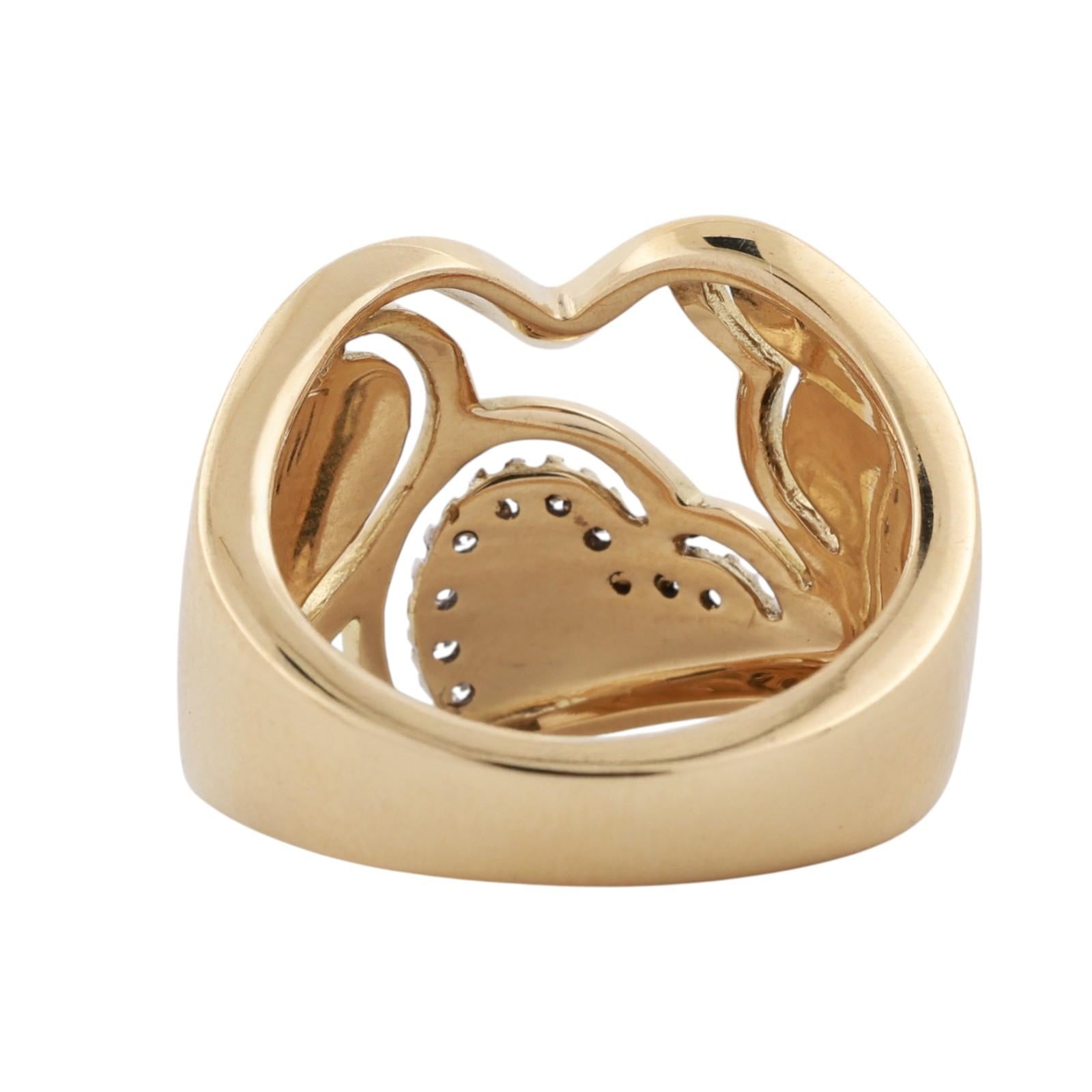 Roberto Coin 18K Yellow Gold Pink Enamel Heart Diamond Openwork Ring Italy 6.75