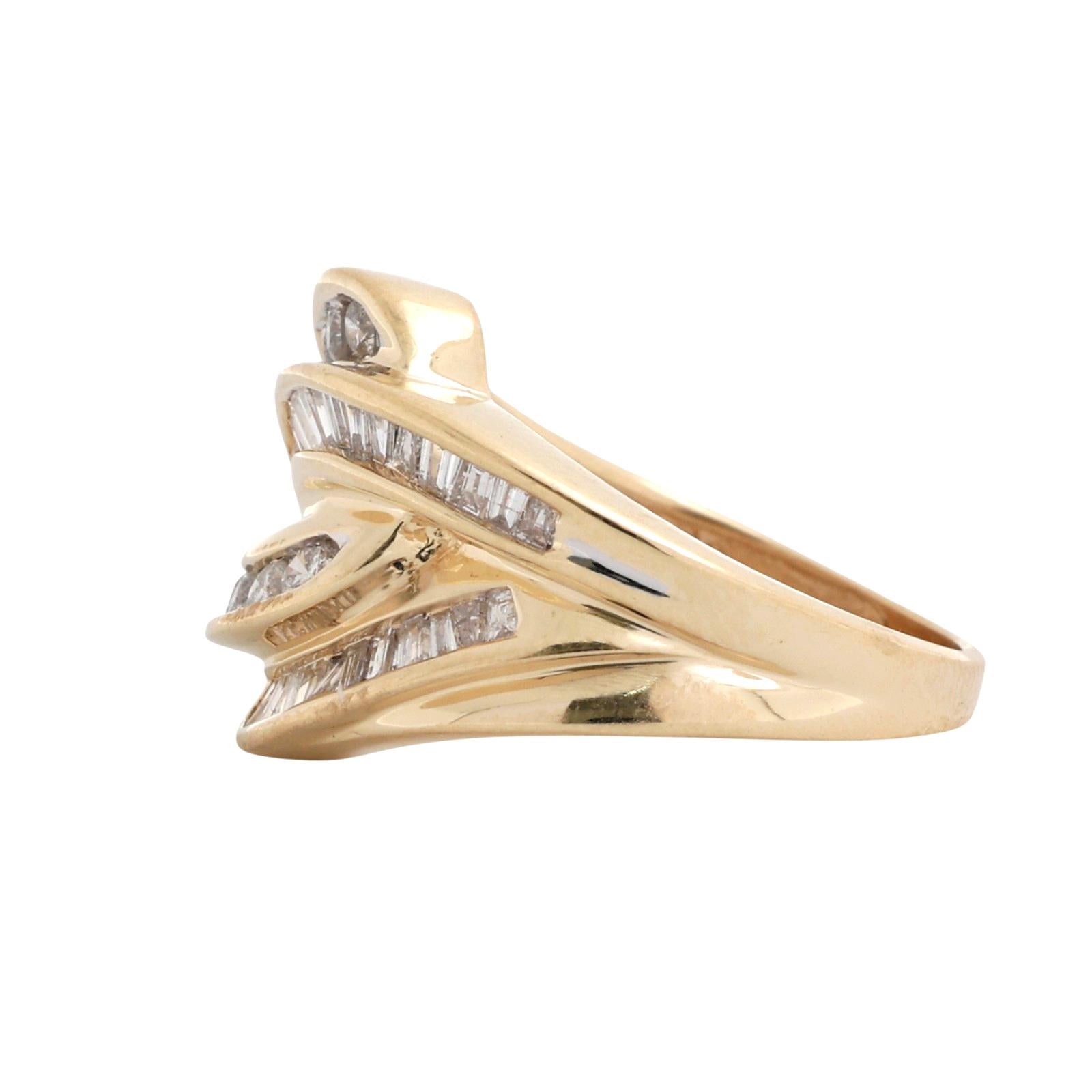 14K Yellow Gold Diamond Swirl Ring 0.50CTW Baguette Round Wide Band Statement 6