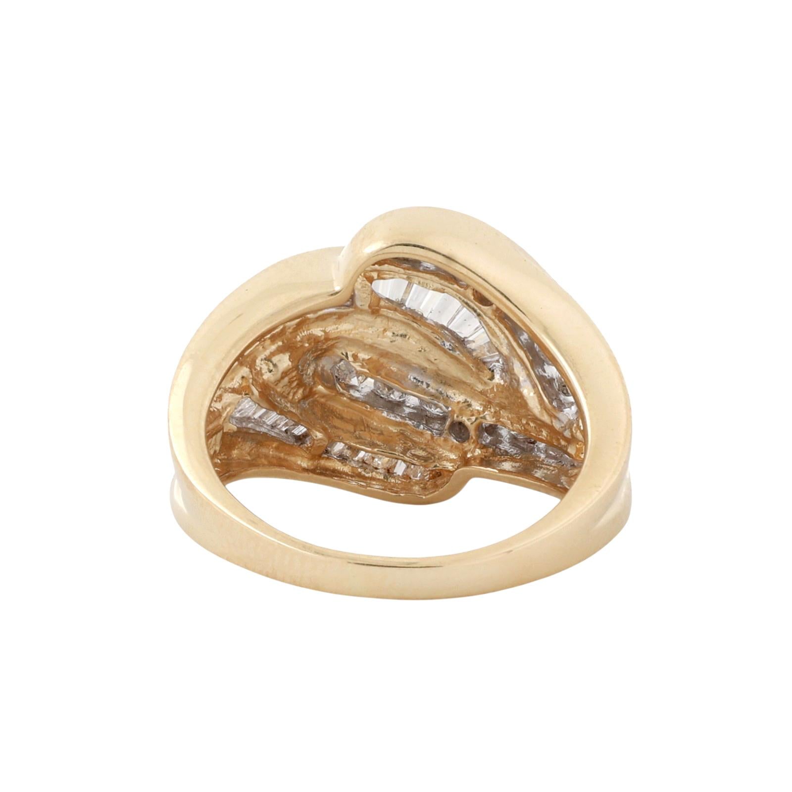 14K Yellow Gold Diamond Swirl Ring 0.50CTW Baguette Round Wide Band Statement 6