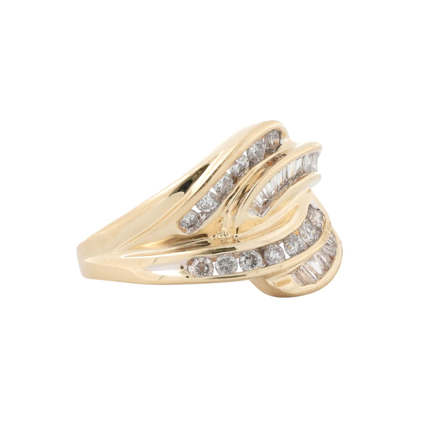 14K Yellow Gold Diamond Swirl Ring 0.50CTW Baguette Round Wide Band Statement 6