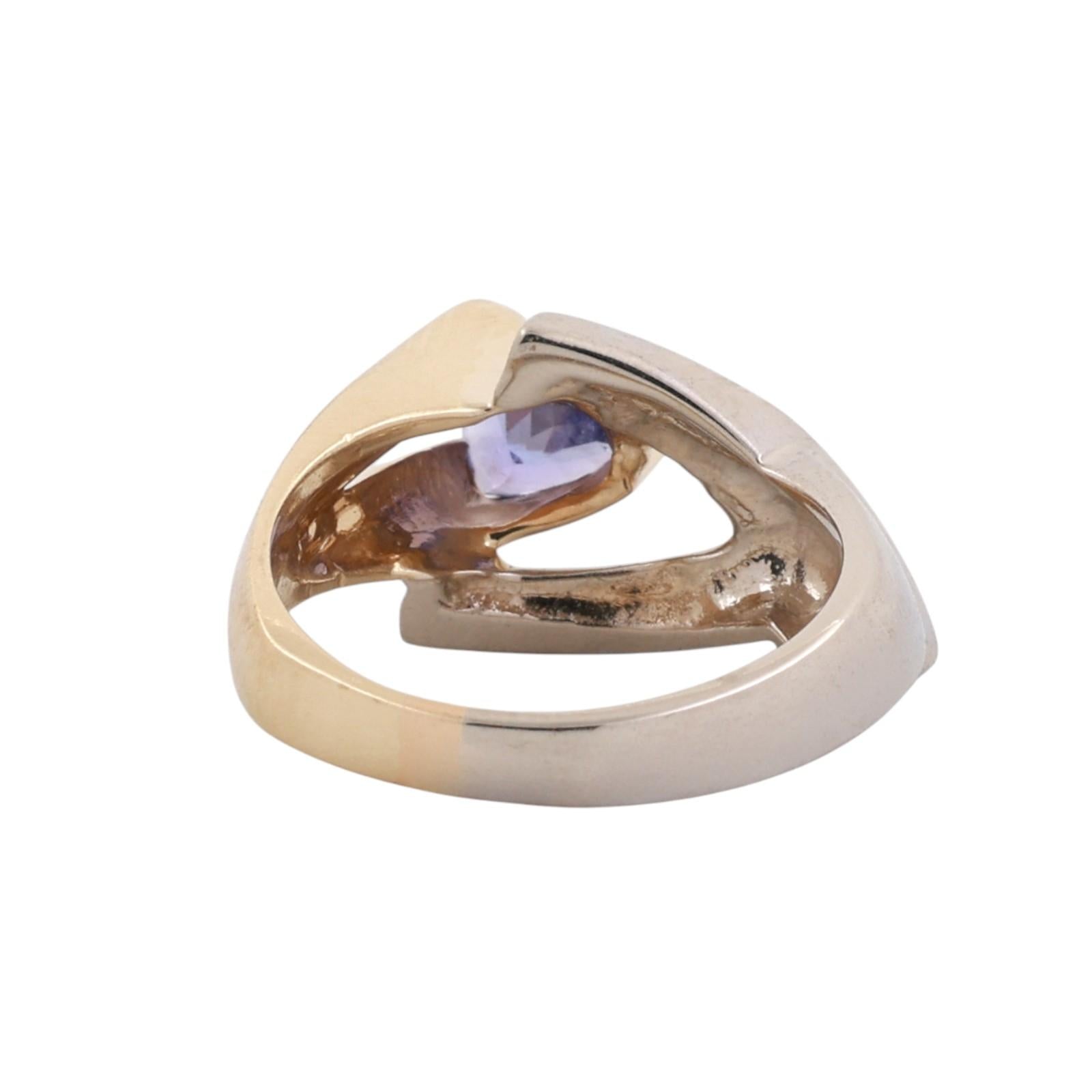 14K Two-Tone Gold Trillion Tanzanite Diamond Bypass Ring 0.65ctw Size 5.75
