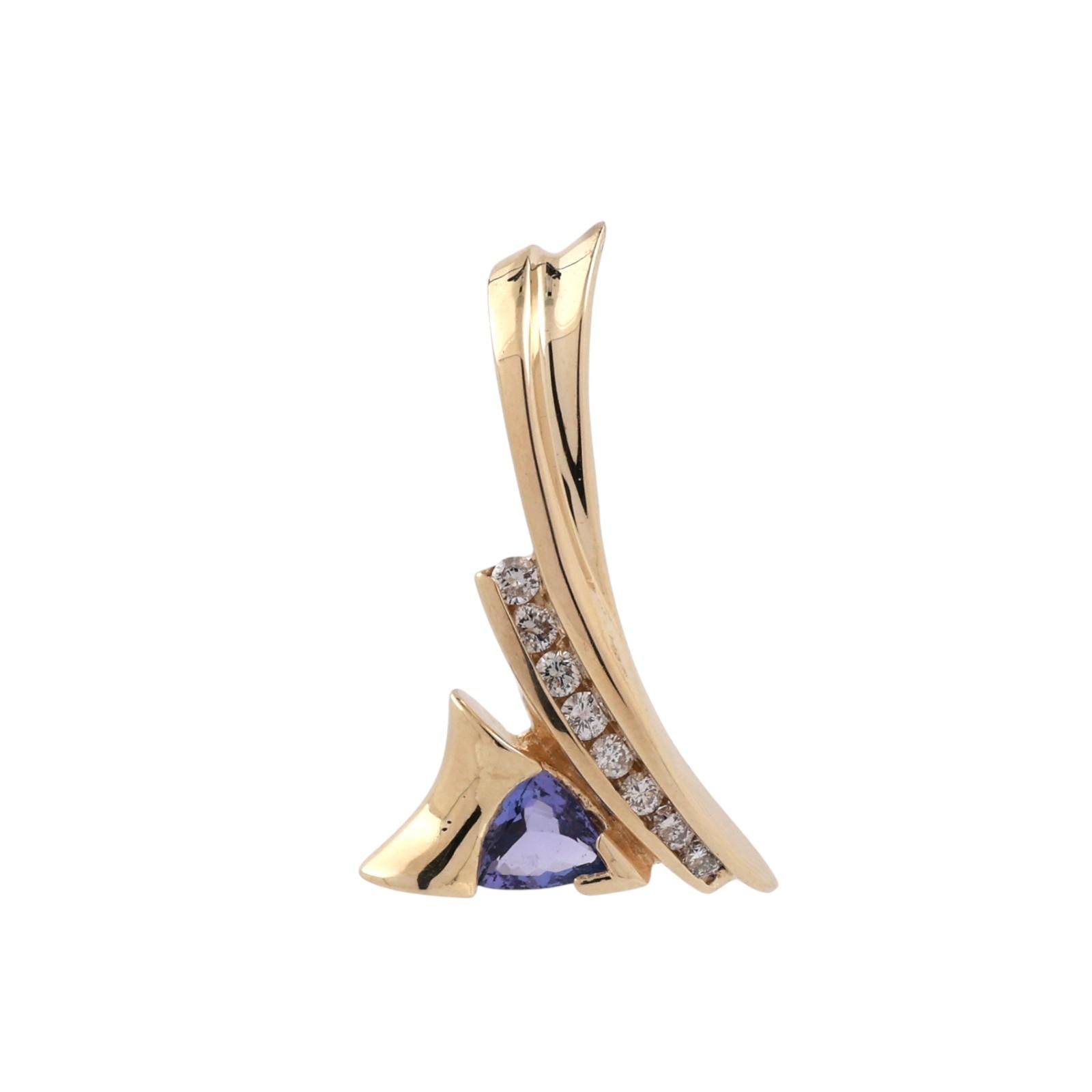 14K Yellow Gold Trillion Tanzanite Diamond Channel Set Pendant 0.70CTW