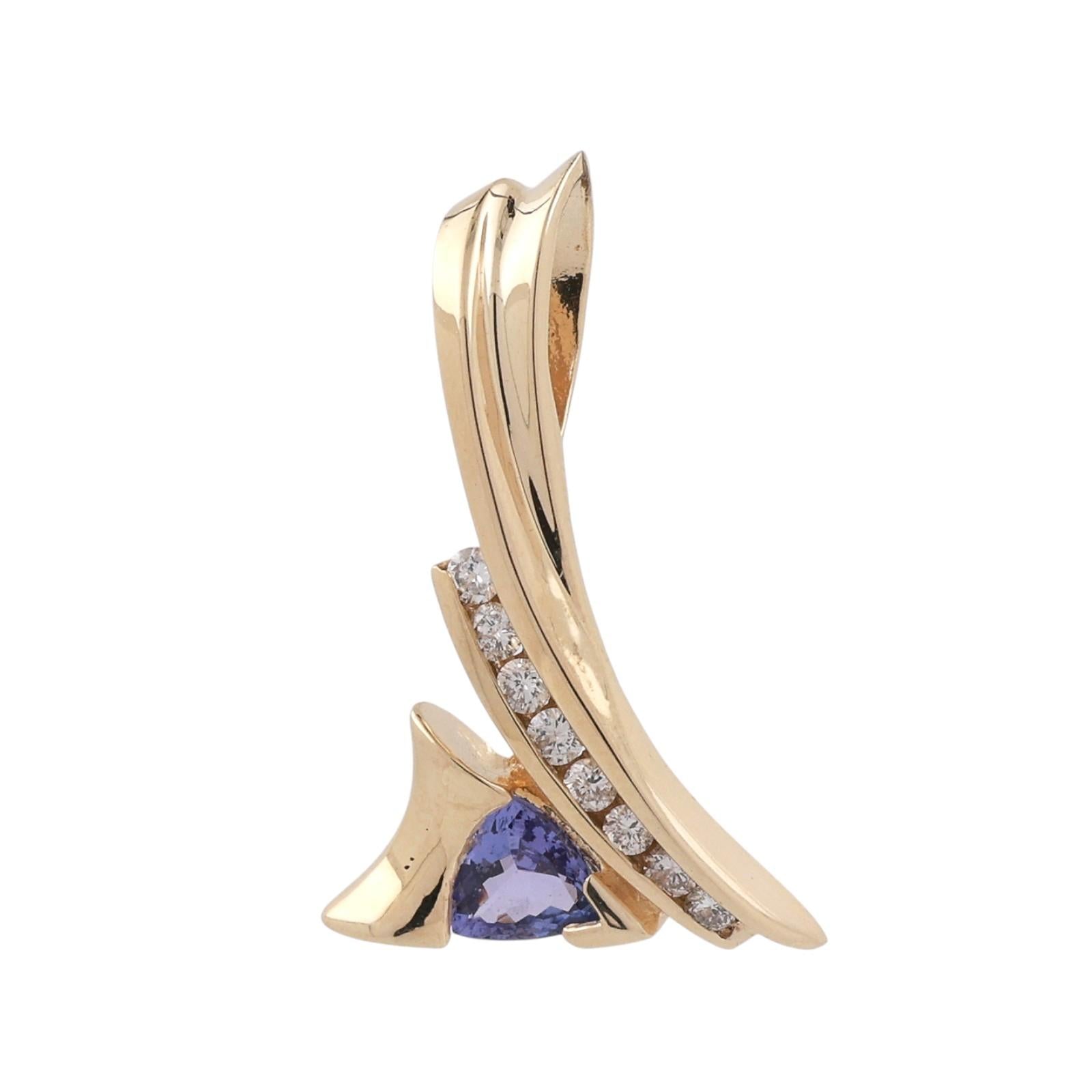 14K Yellow Gold Trillion Tanzanite Diamond Channel Set Pendant 0.70CTW