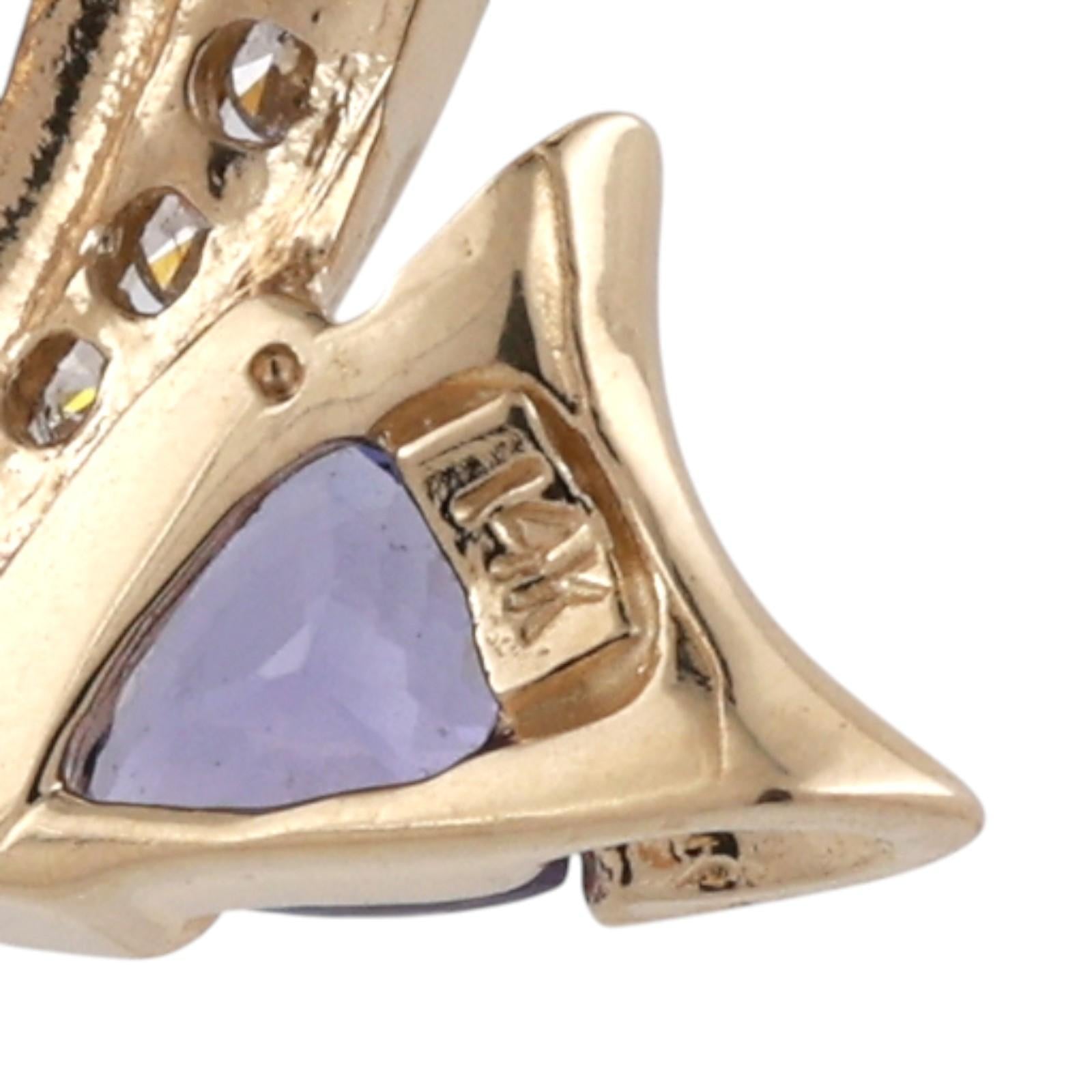 14K Yellow Gold Trillion Tanzanite Diamond Channel Set Pendant 0.70CTW