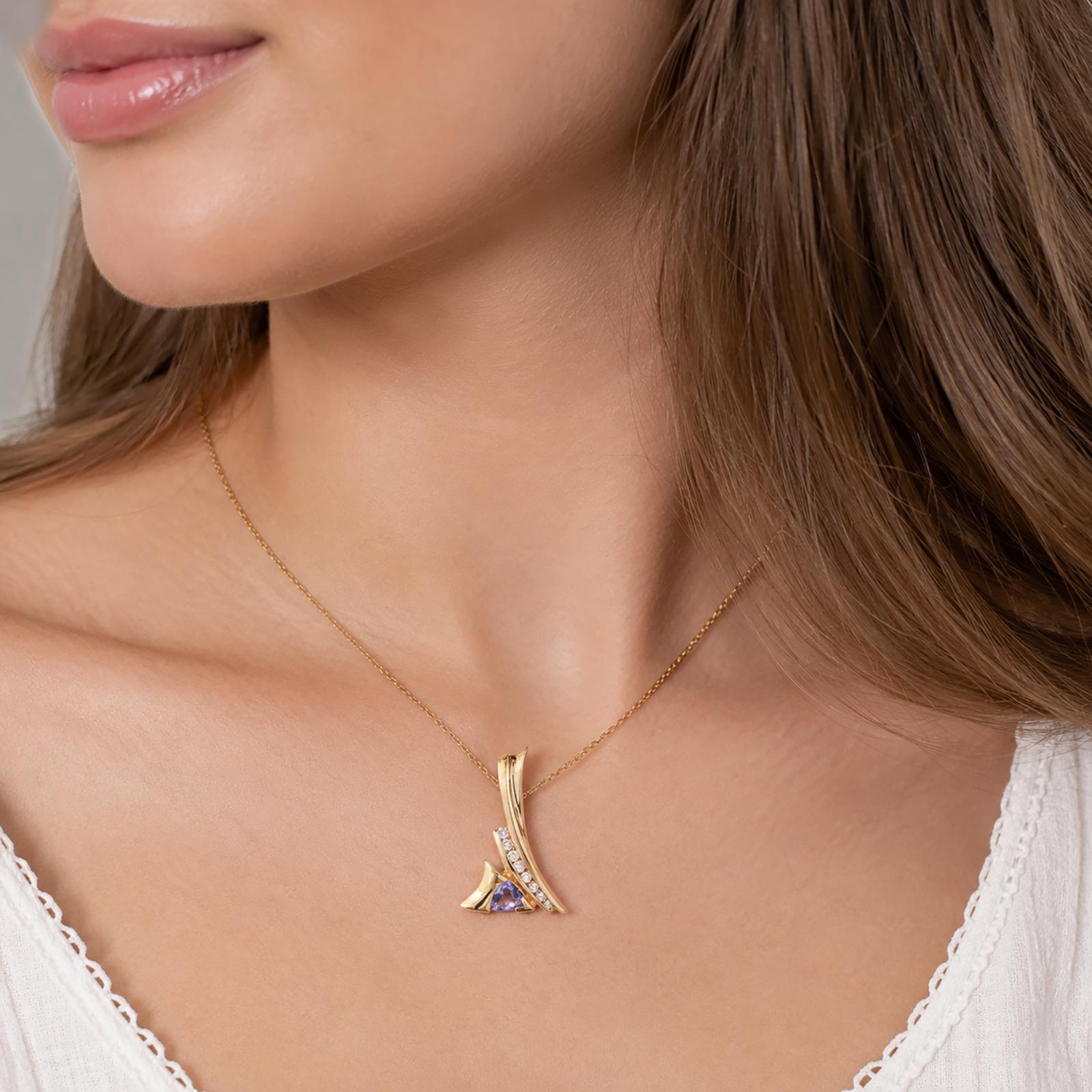 14K Yellow Gold Trillion Tanzanite Diamond Channel Set Pendant 0.70CTW
