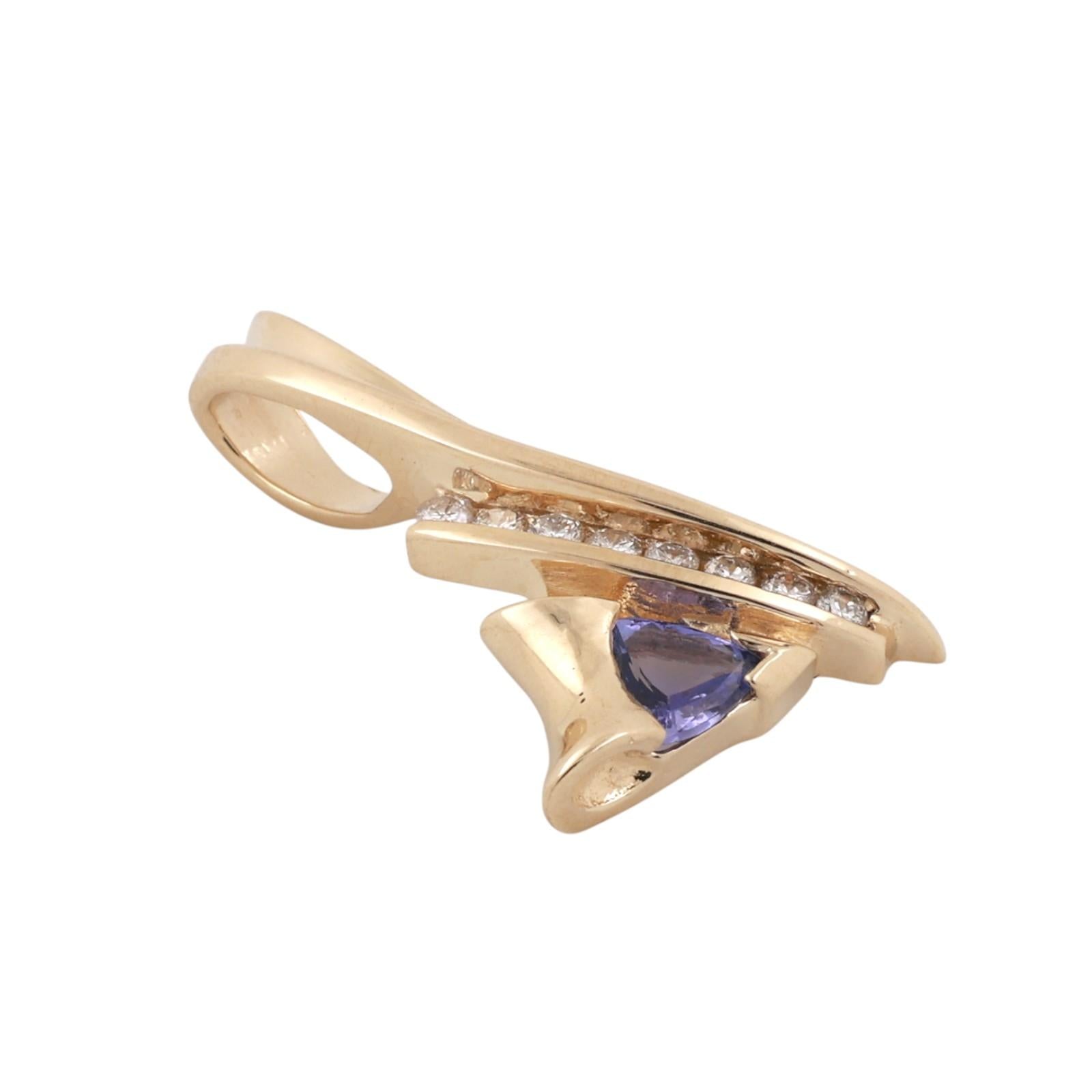 14K Yellow Gold Trillion Tanzanite Diamond Channel Set Pendant 0.70CTW