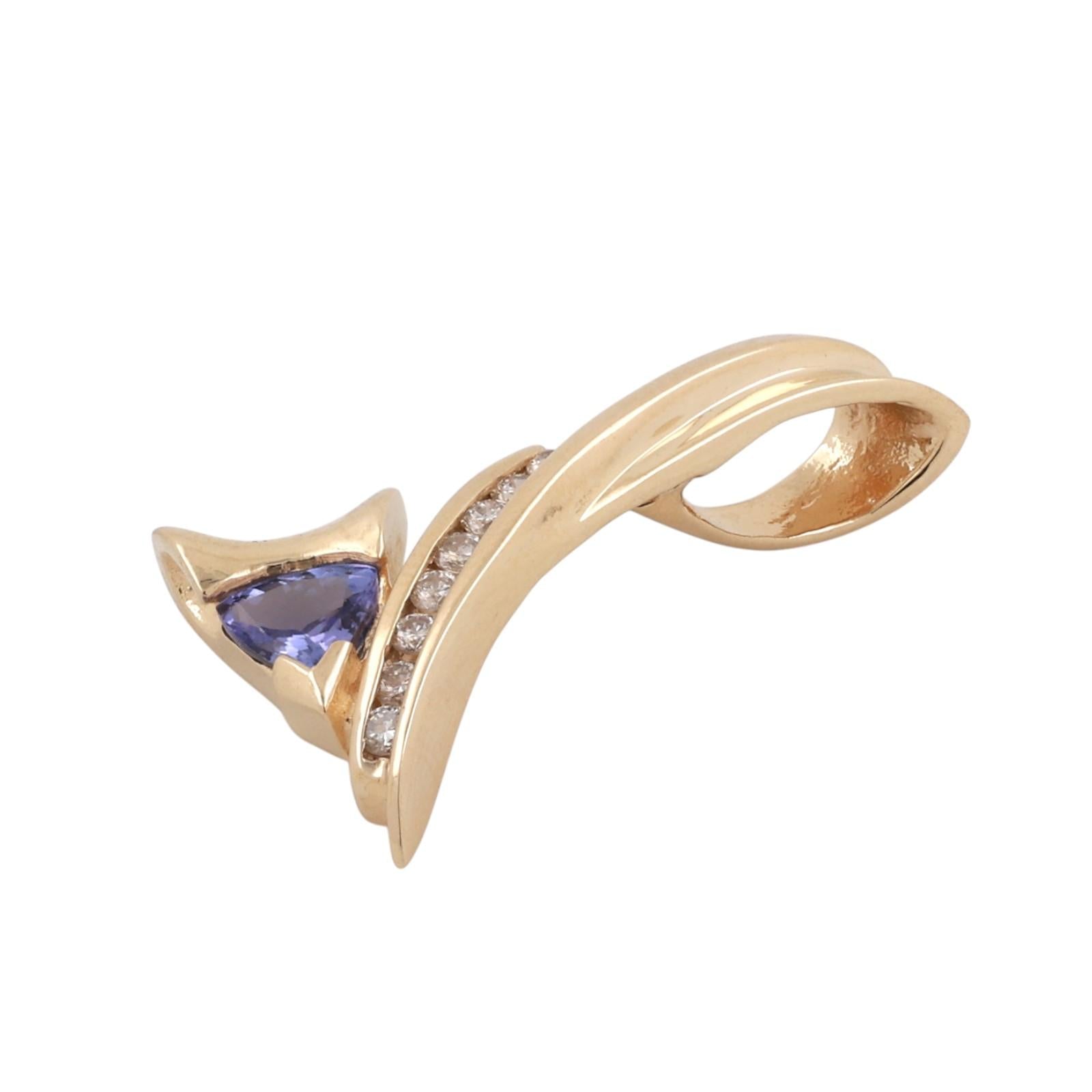 14K Yellow Gold Trillion Tanzanite Diamond Channel Set Pendant 0.70CTW