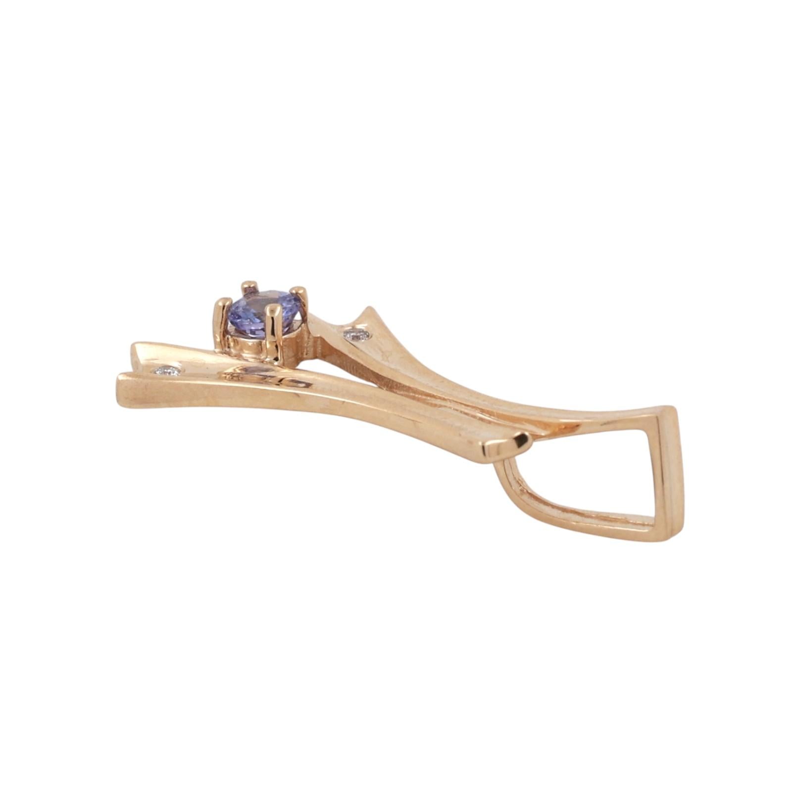 14K Yellow Gold Iolite Diamond Abstract Freeform Pendant Modernist Design