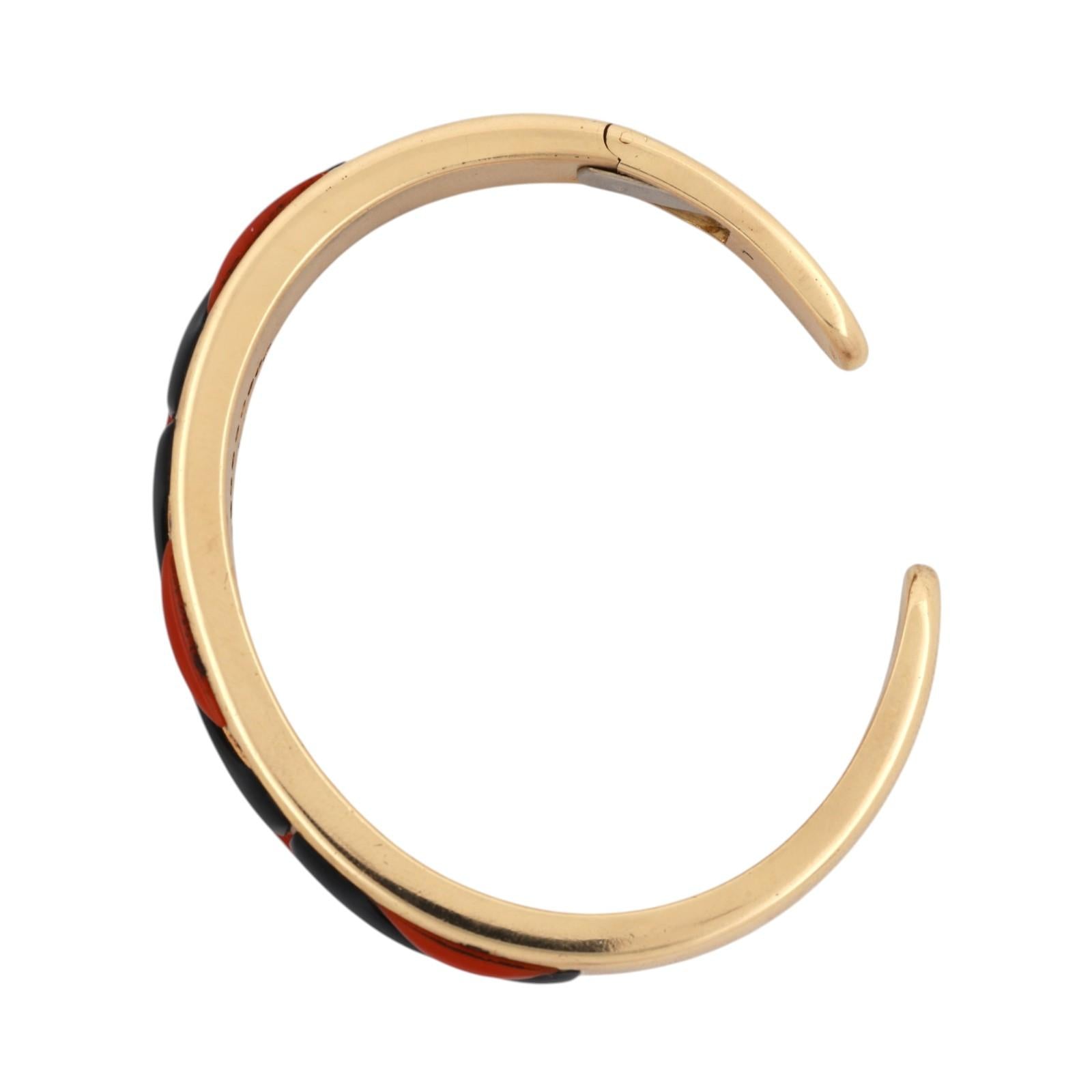18K Yellow Gold Momo Coral Black Onyx Diamond Hinged Cuff Bangle Bracelet 6.5"