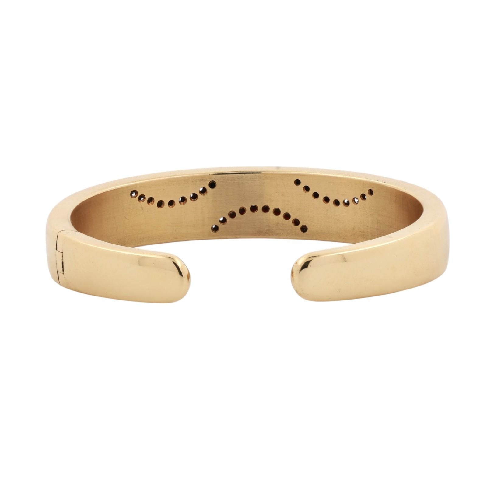 18K Yellow Gold Momo Coral Black Onyx Diamond Hinged Cuff Bangle Bracelet 6.5"