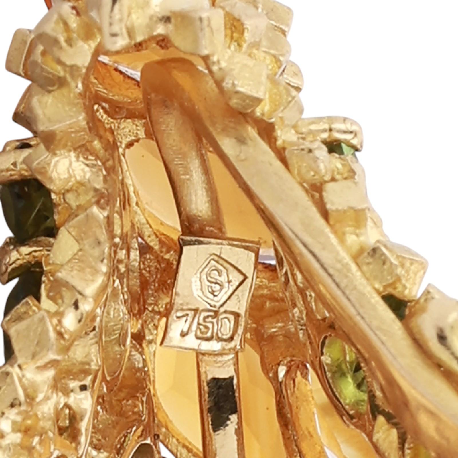 18K Yellow Gold 5.70CTW Citrine Peridot Floral Cluster Cocktail Statement Ring